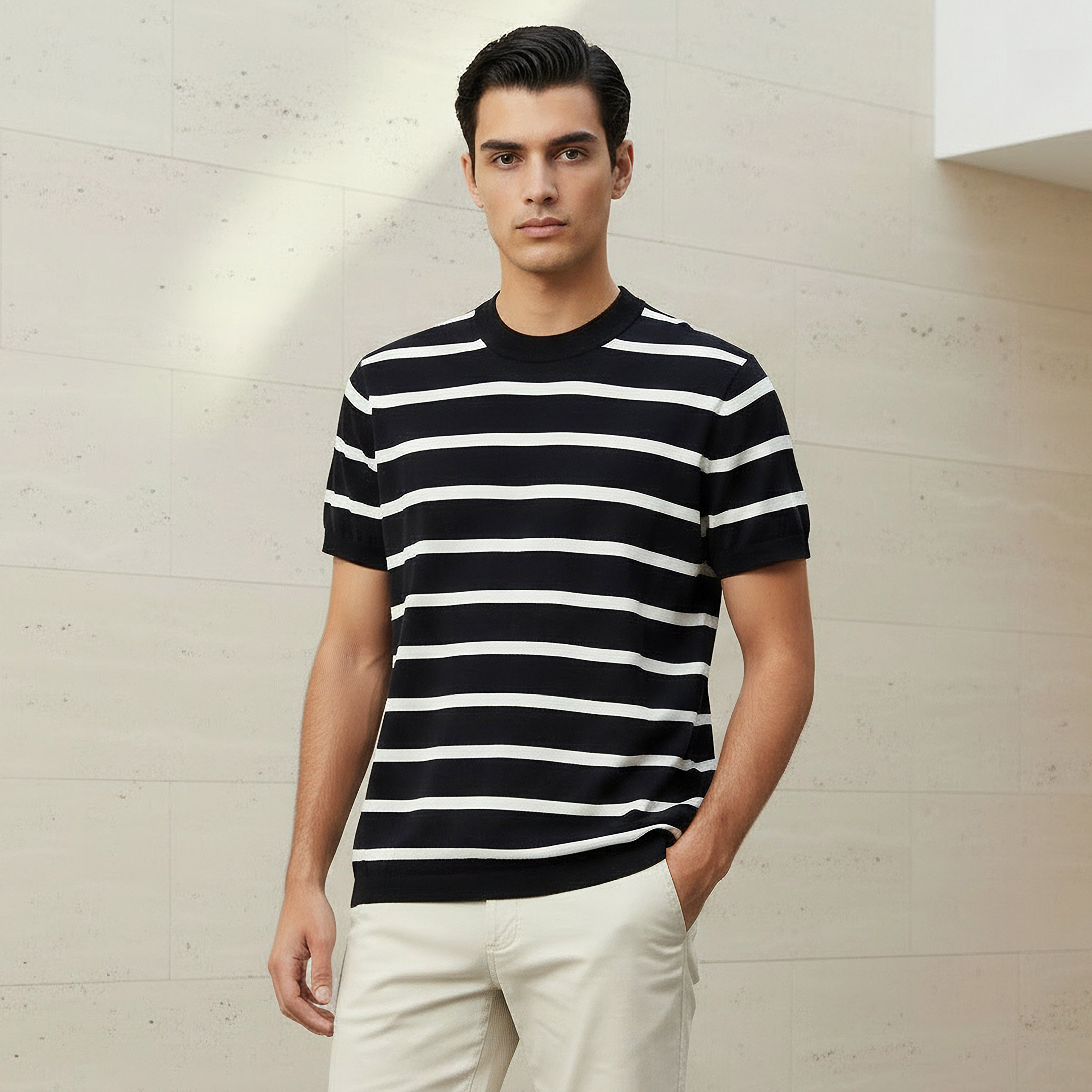 Men Regular Fit Crew Neck Short Sleeves Striped T-shirt-men-clothing-tshirtsandpolos-tshirts-image-1