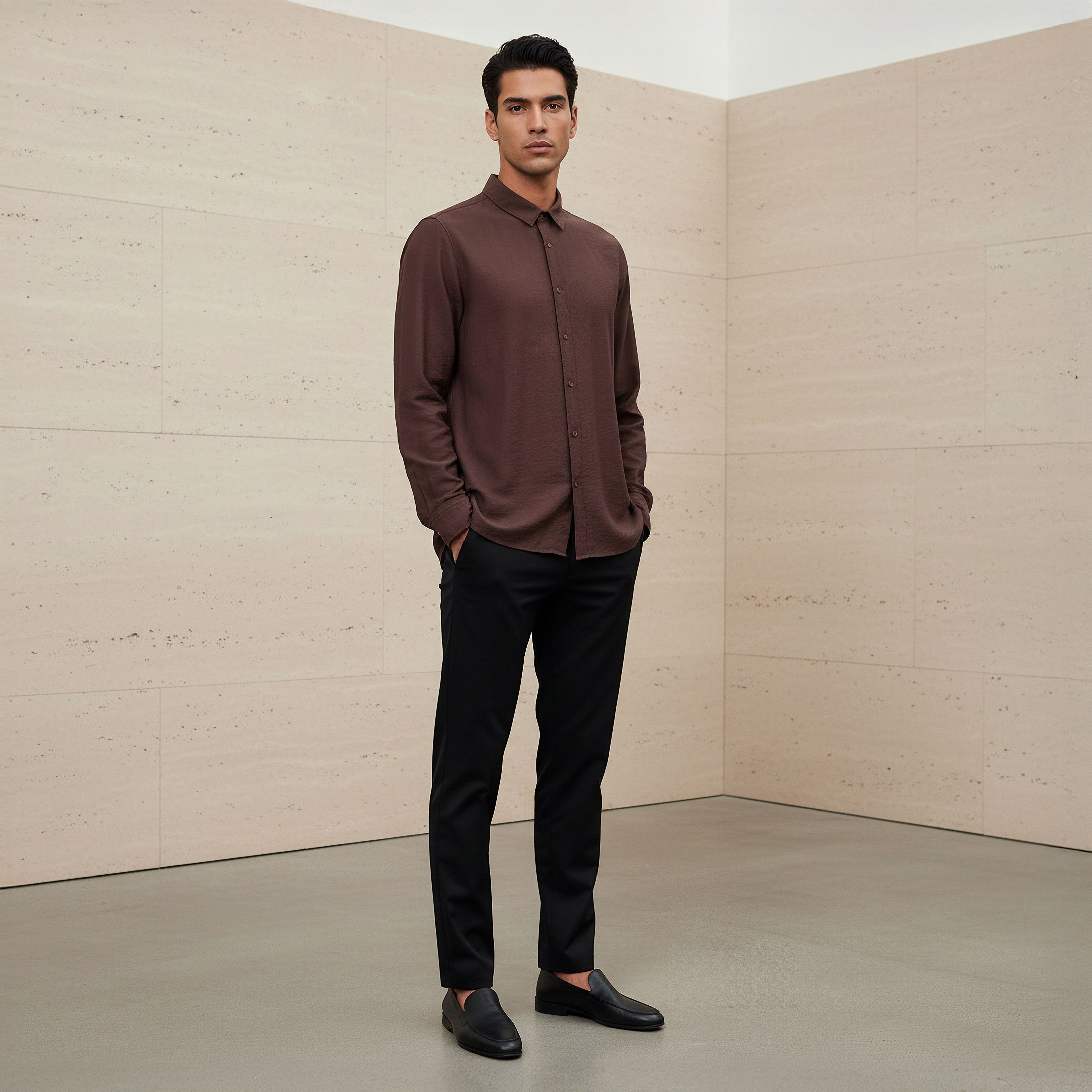 قميص بقصة عادية وياقة وأكمام طويلة للرجال-men-clothing-shirts-image-2