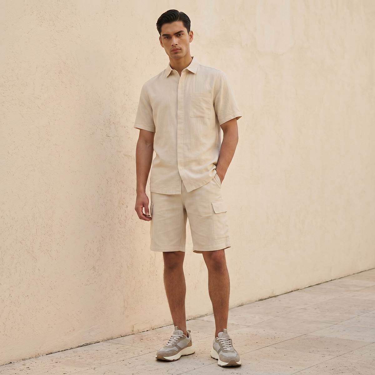 قميص من مزيج الكتان بقصّة عادية وياقة عادية للرجال-men-clothing-shirts-image-3