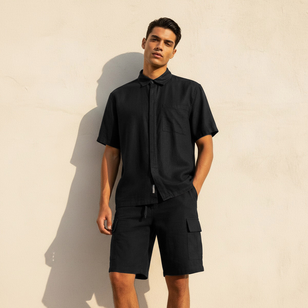 Men Regular Fit Collared Linen Blend Shirt-men-clothing-shirts-image-1