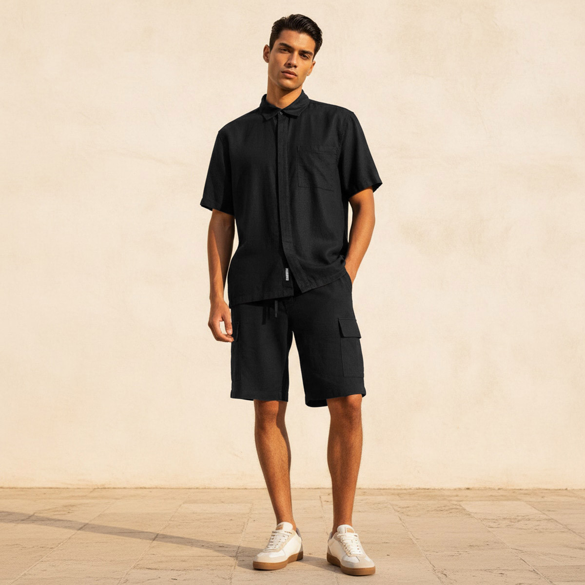 Men Regular Fit Collared Linen Blend Shirt-men-clothing-shirts-image-3