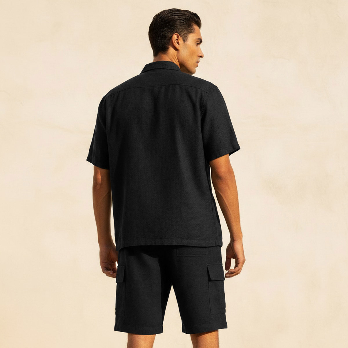 Men Regular Fit Collared Linen Blend Shirt-men-clothing-shirts-image-4