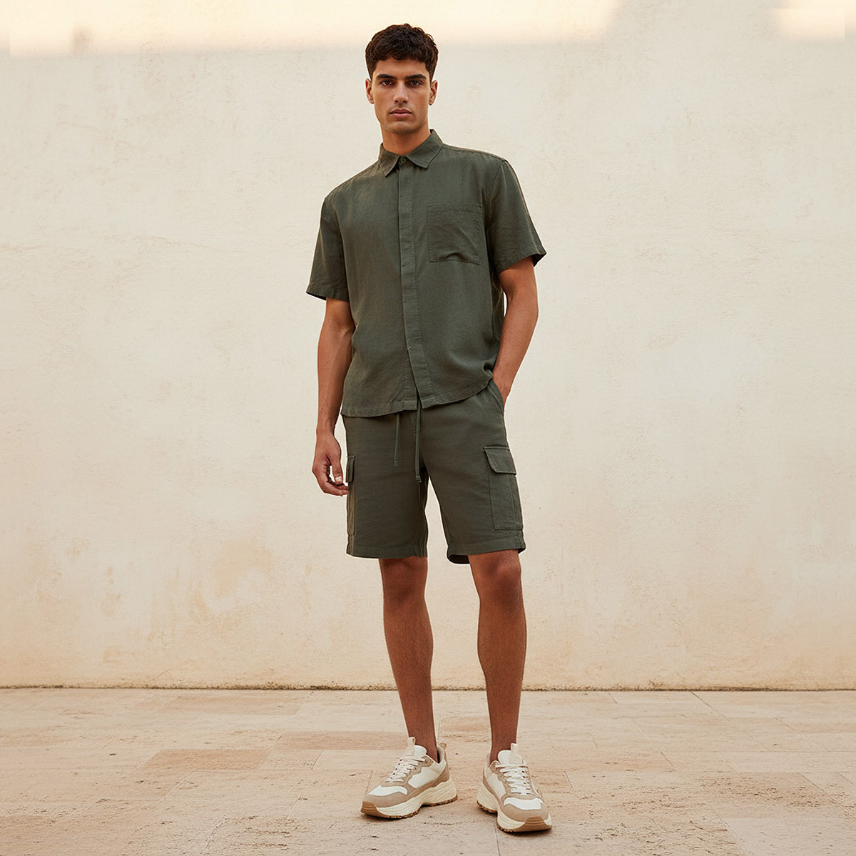 Men Regular Fit Collared Linen Blend Shirt-men-clothing-shirts-image-3