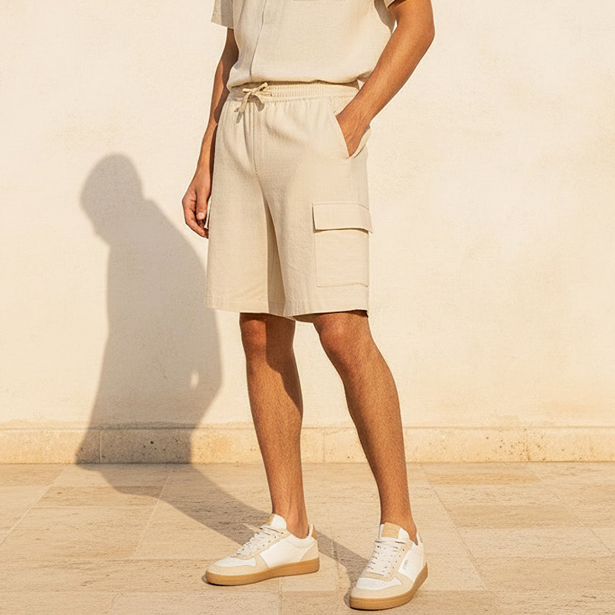 Men Regular Fit Linen Blend Cargo Shorts-men-clothing-bottoms-shorts-image-1