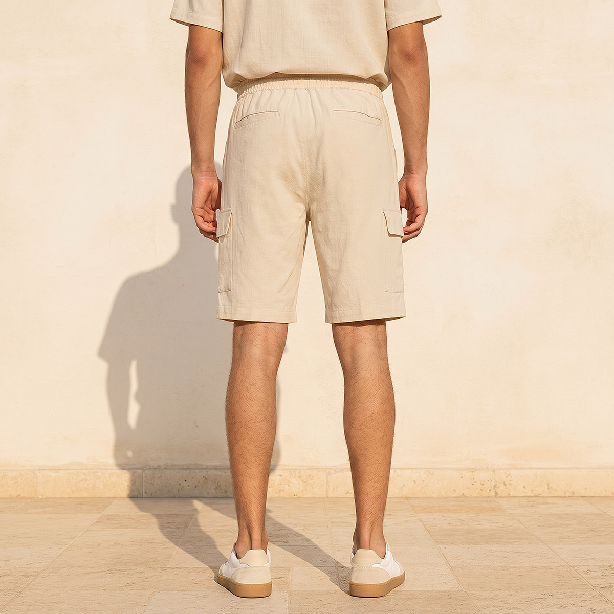 Men Regular Fit Linen Blend Cargo Shorts-men-clothing-bottoms-shorts-image-4