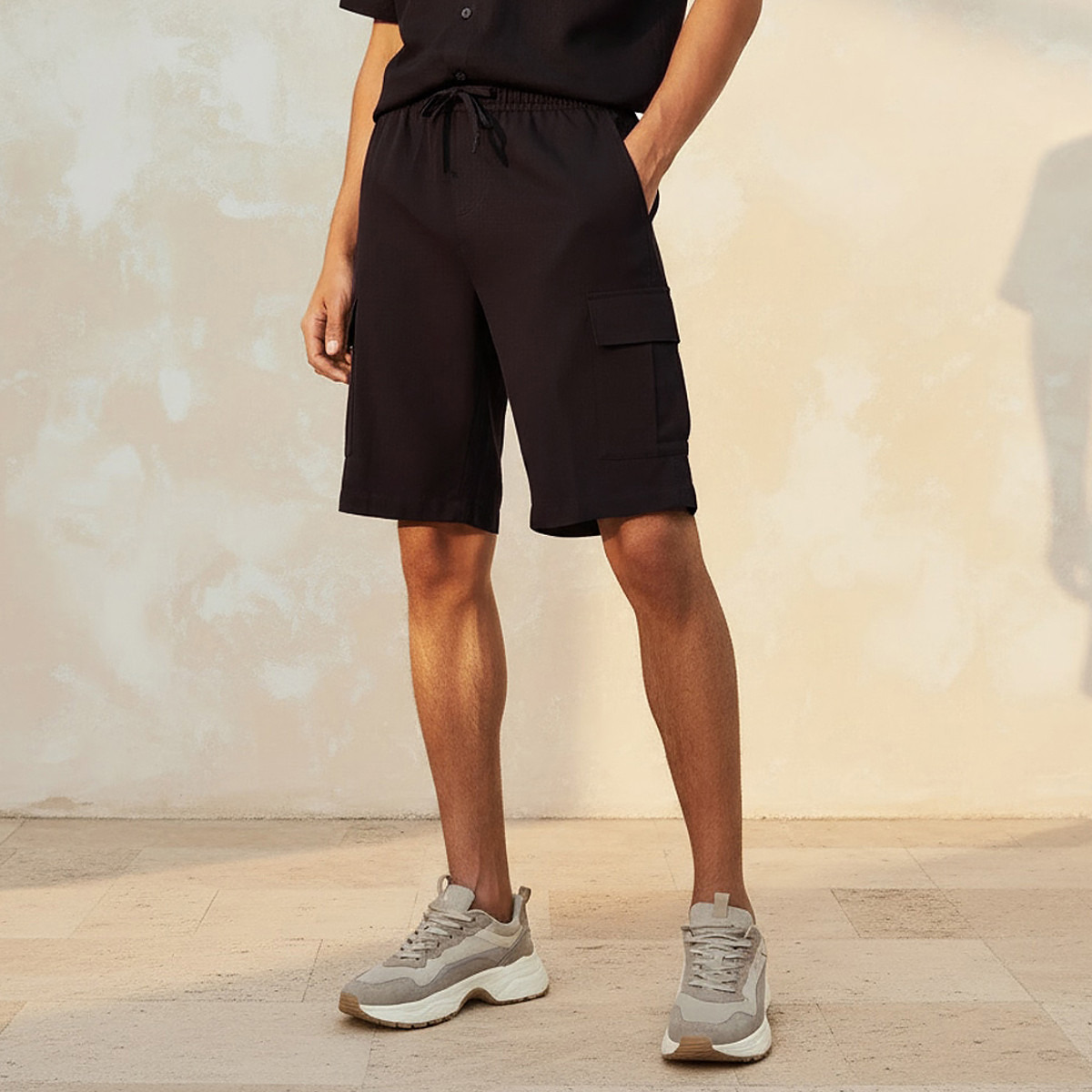 Men Regular Fit Linen Blend Cargo Shorts-men-clothing-bottoms-shorts-image-1