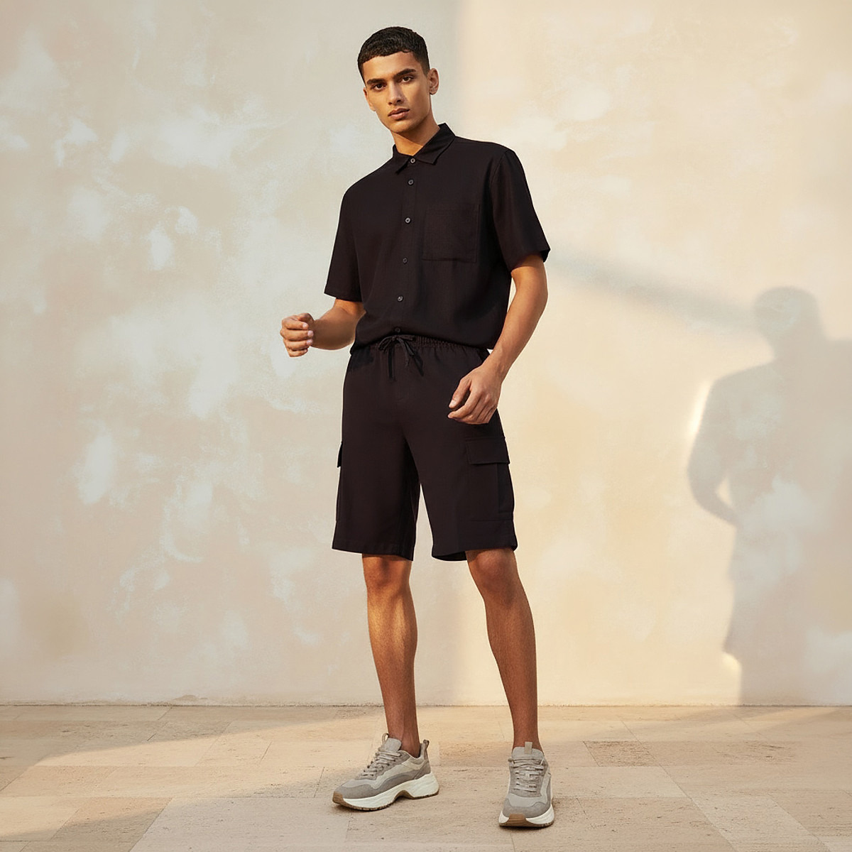 Men Regular Fit Linen Blend Cargo Shorts-men-clothing-bottoms-shorts-image-3