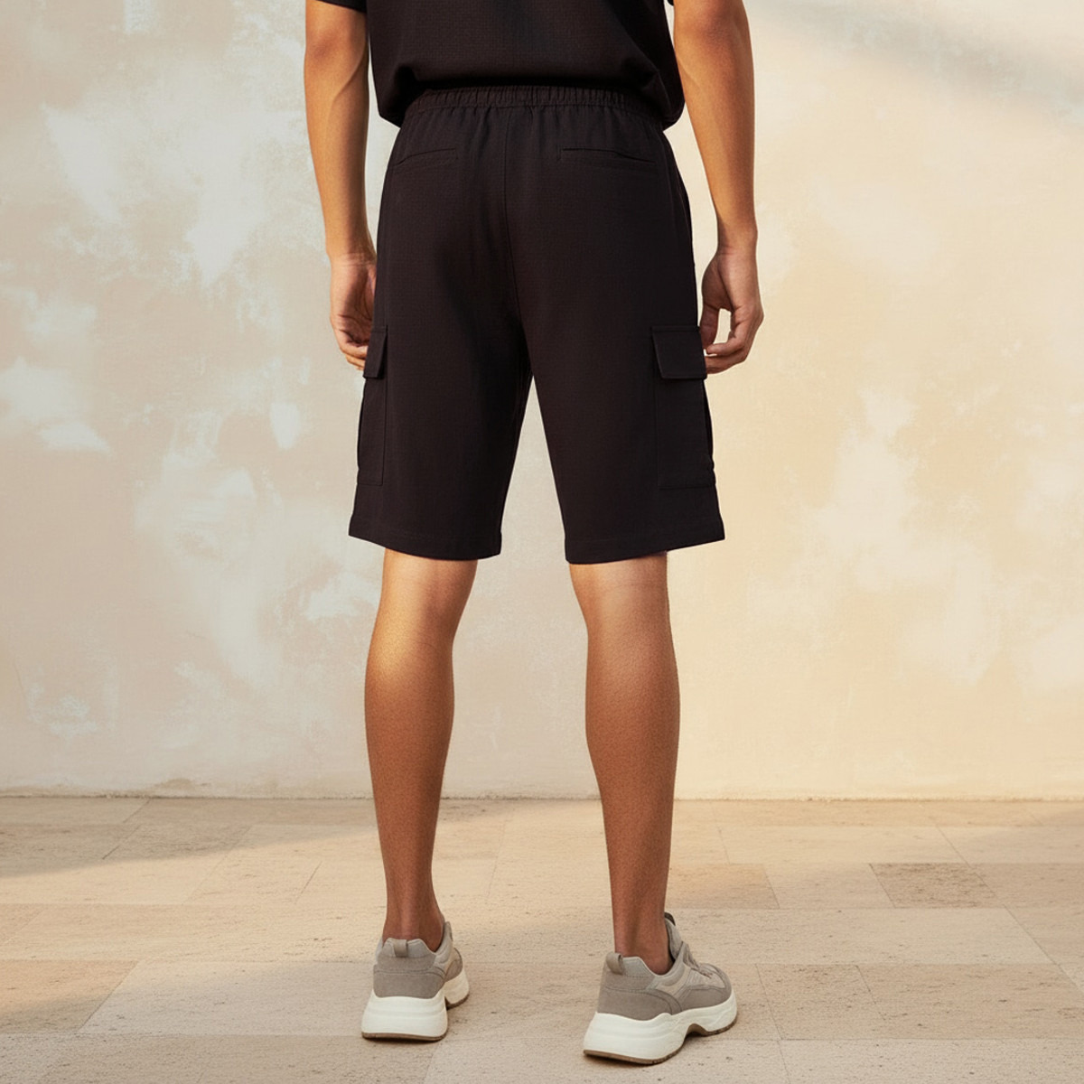 Men Regular Fit Linen Blend Cargo Shorts-men-clothing-bottoms-shorts-image-4