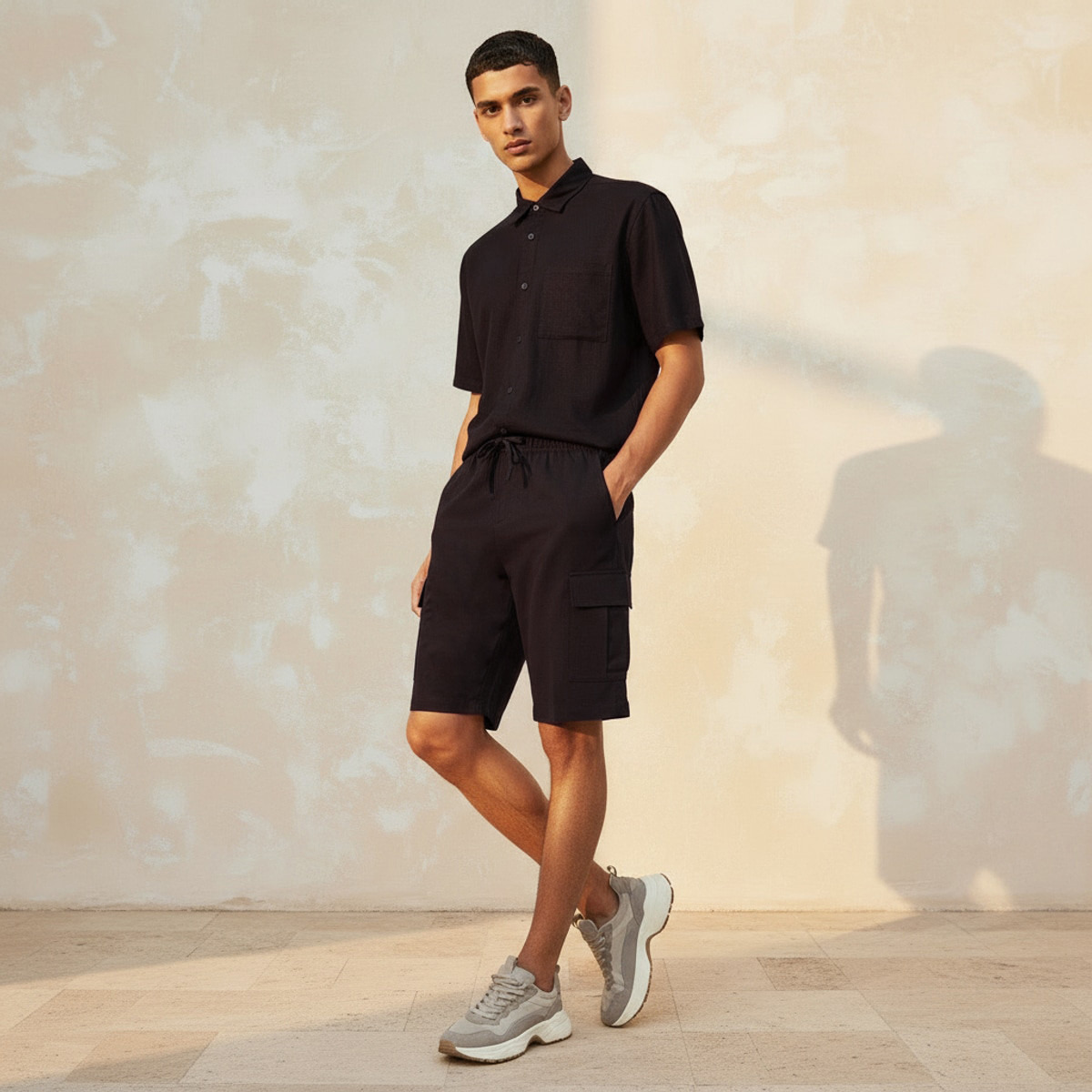 Men Regular Fit Linen Blend Cargo Shorts-men-clothing-bottoms-shorts-image-5