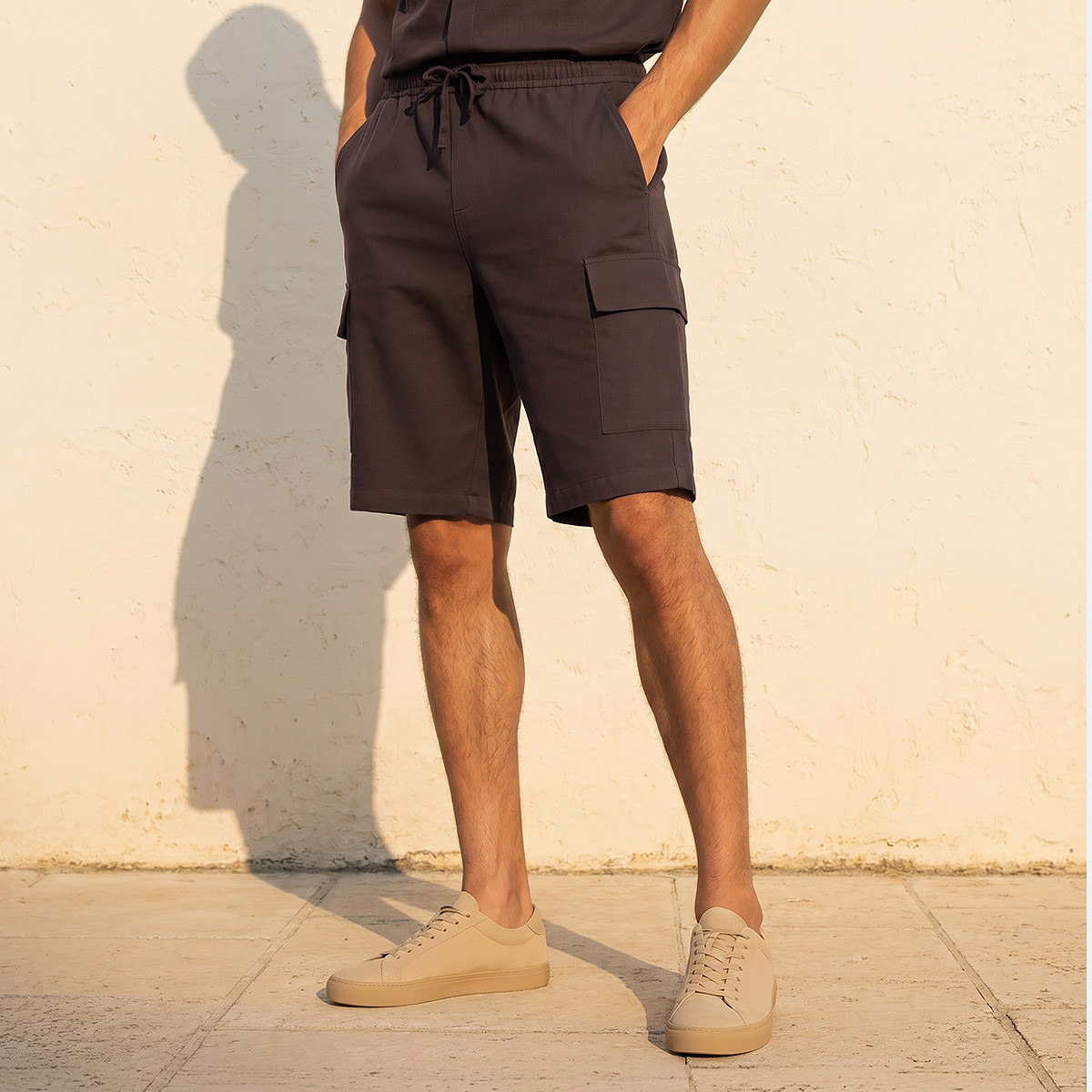 Men Regular Fit Linen Blend Cargo Shorts-men-clothing-bottoms-shorts-image-1