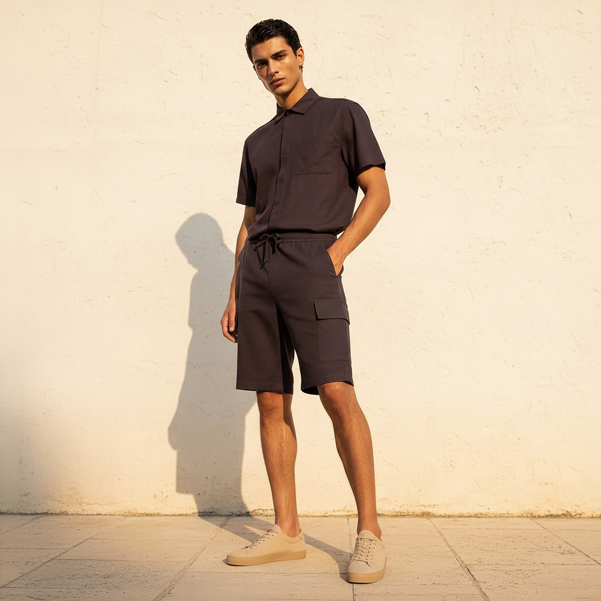 Men Regular Fit Linen Blend Cargo Shorts-men-clothing-bottoms-shorts-image-3