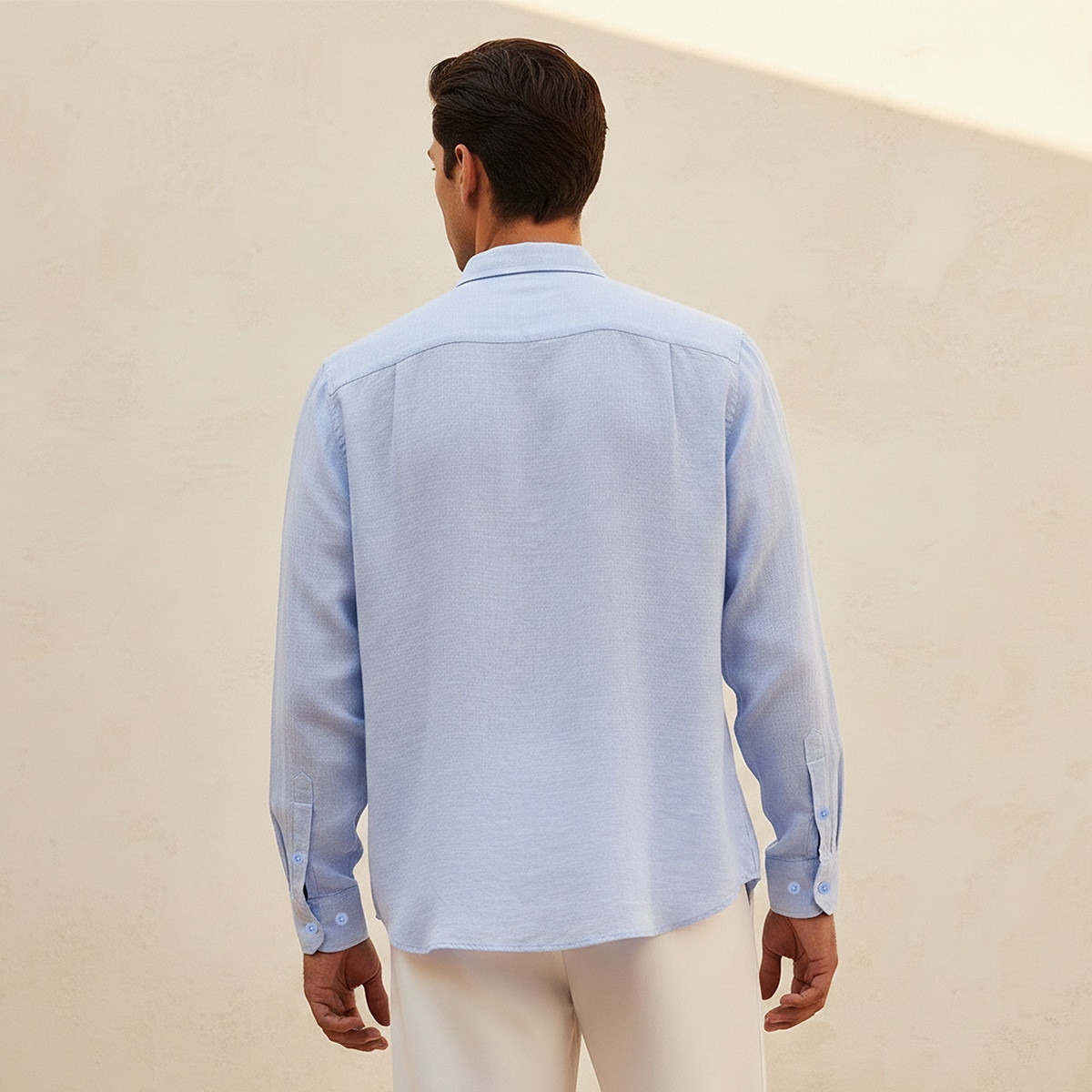 Splash Basic Regular Fit Collared Textured Long Sleeves Linen Blend Shirt-men-clothing-shirts-image-4