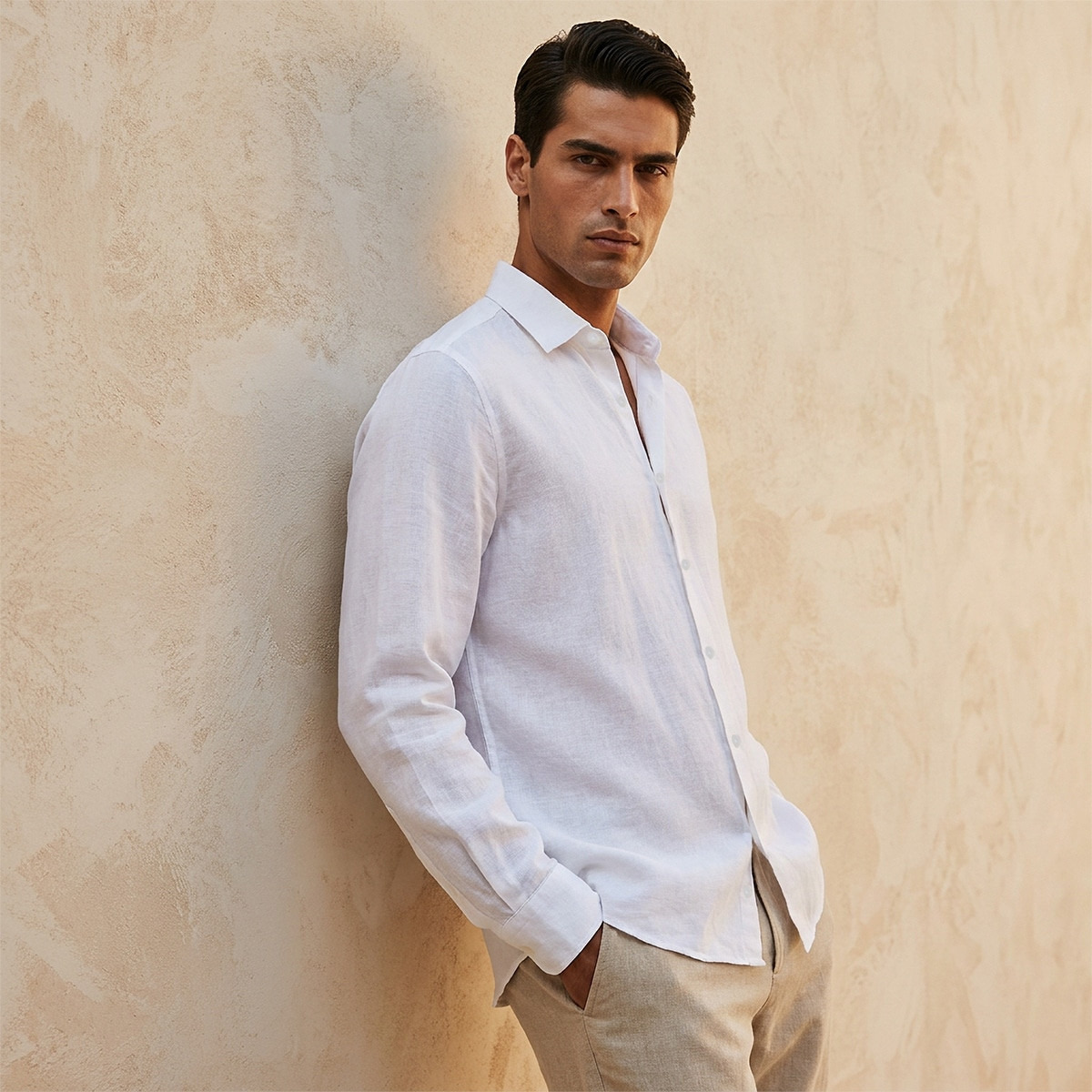 Splash Basic Regular Fit Collared Textured Long Sleeves Linen Blend Shirt-men-clothing-shirts-image-1