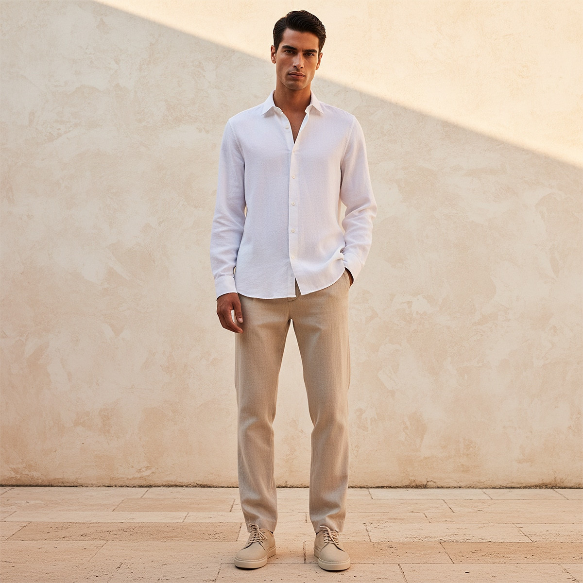 Splash Basic Regular Fit Collared Textured Long Sleeves Linen Blend Shirt-men-clothing-shirts-image-3