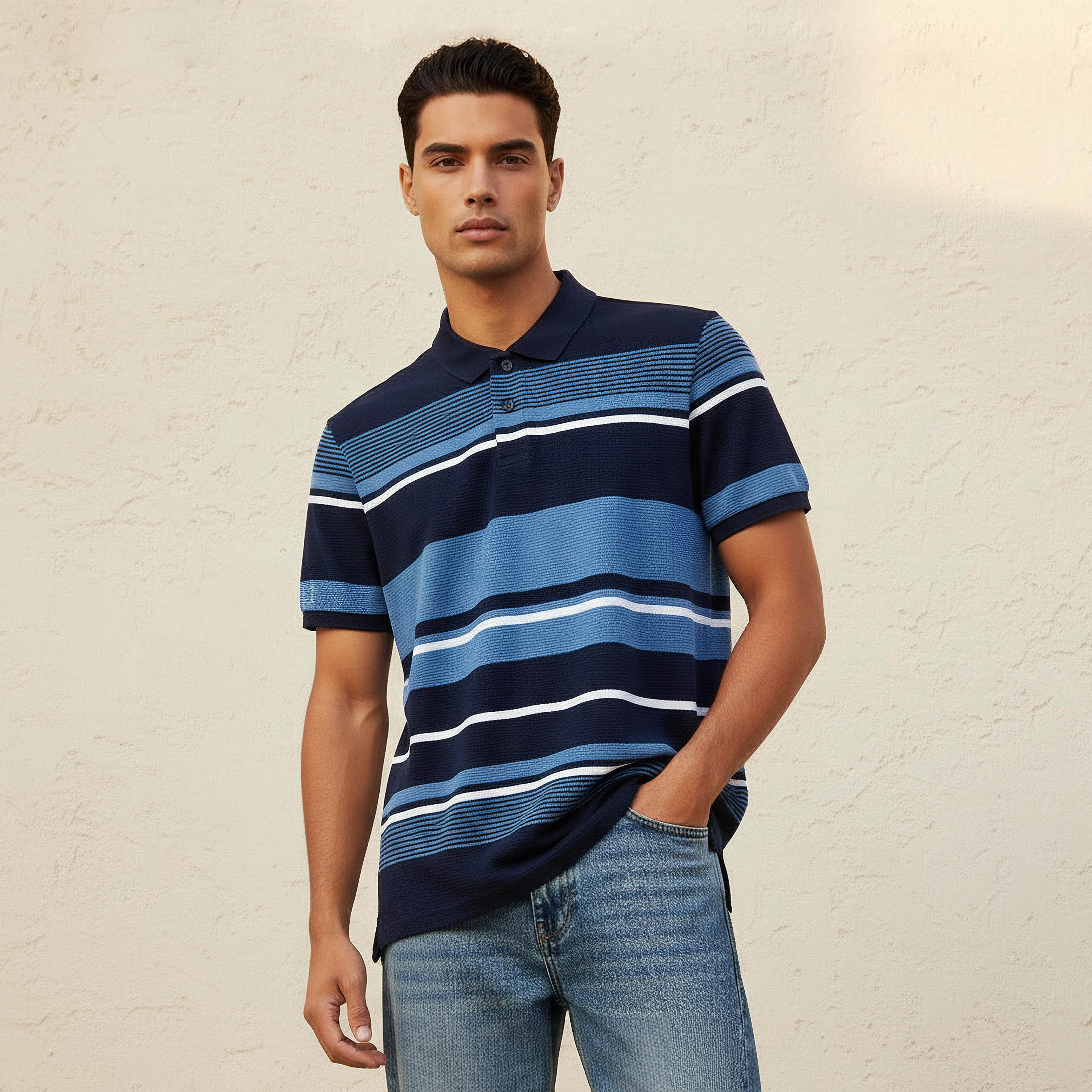 Men Short Sleeves Striped Ottoman Polo T-shirt-men-clothing-tshirtsandpolos-polos-image-1