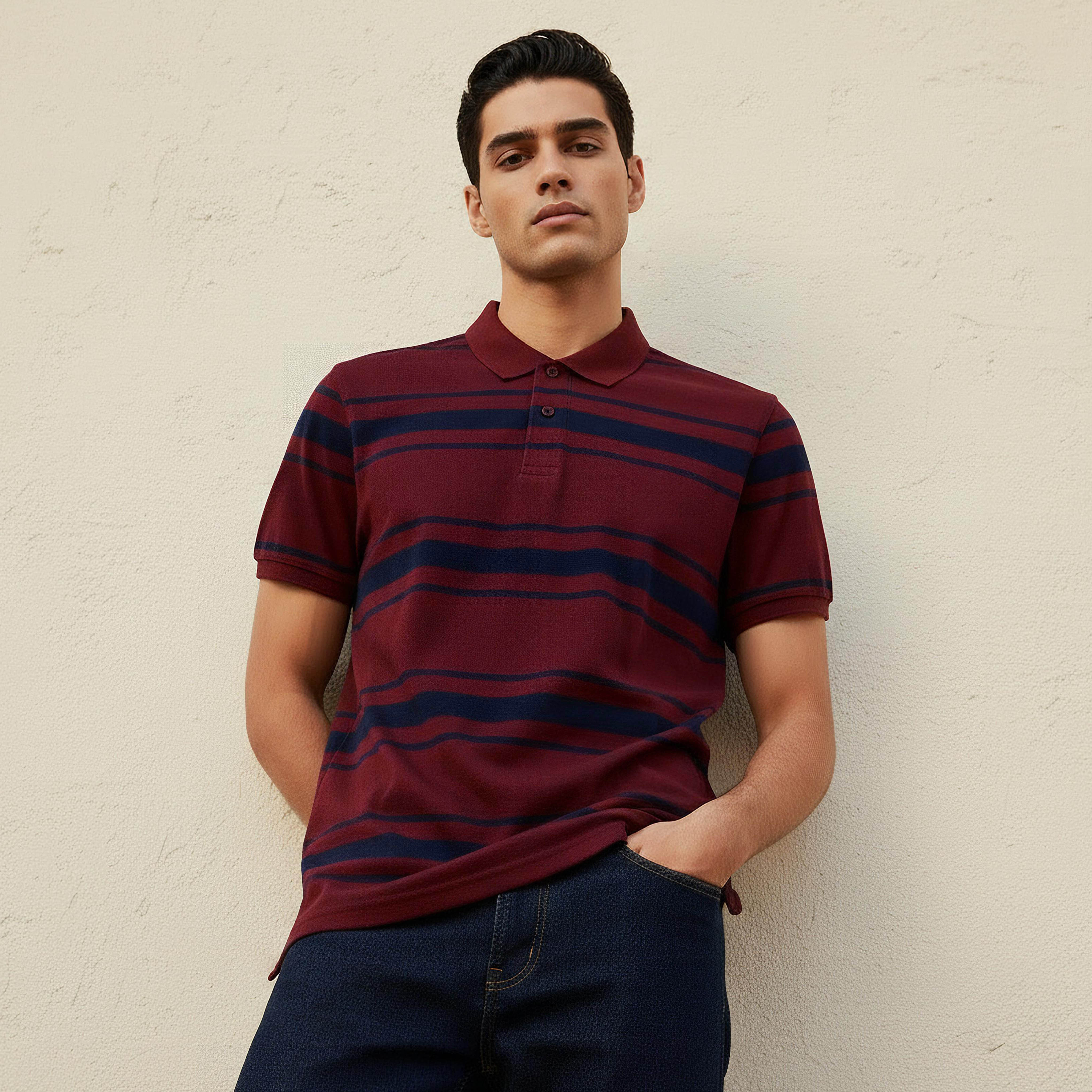 Men Short Sleeves Striped Pique Polo T-shirt-men-clothing-tshirtsandpolos-polos-image-1
