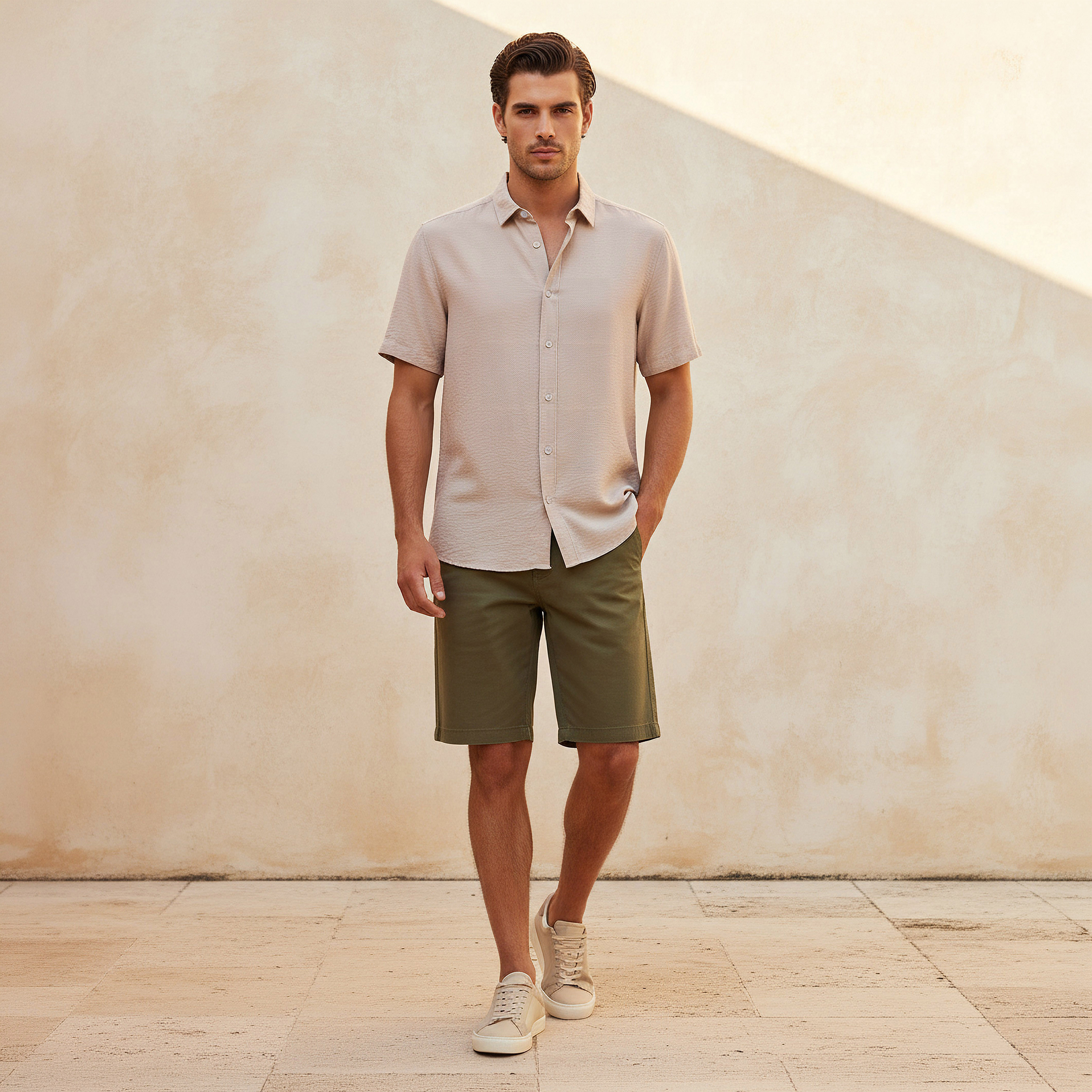 Men Regular Fit Collared Crinkle Textured Short Sleeves Shirt-men-clothing-shirts-image-3