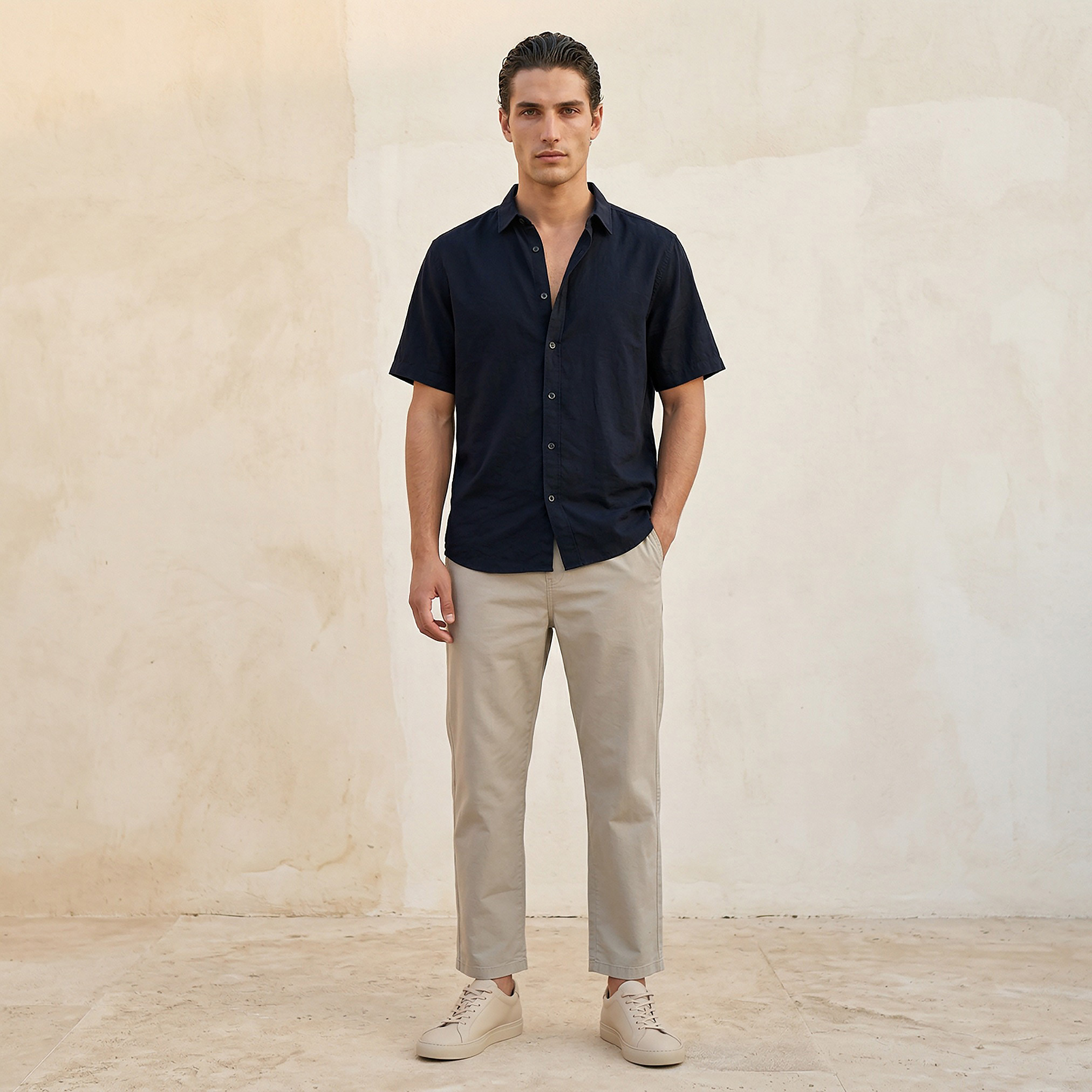 Men Regular Fit Collared Crinkle Textured Short Sleeves Shirt-men-clothing-shirts-image-3