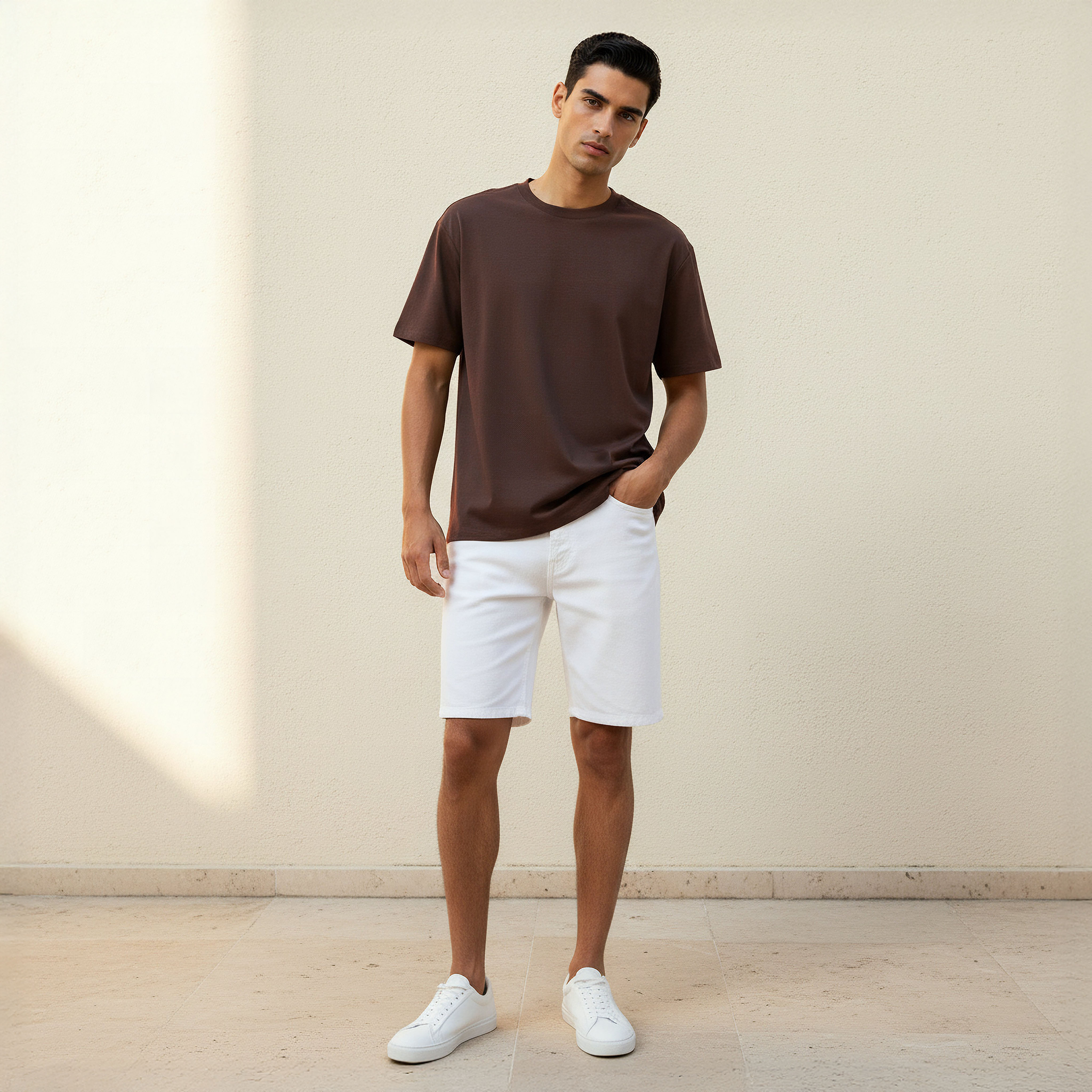 تيشيرت بقصة مريحة وياقة ضيقة وأكمام قصيرة للرجال-men-clothing-tshirtsandpolos-tshirts-image-3
