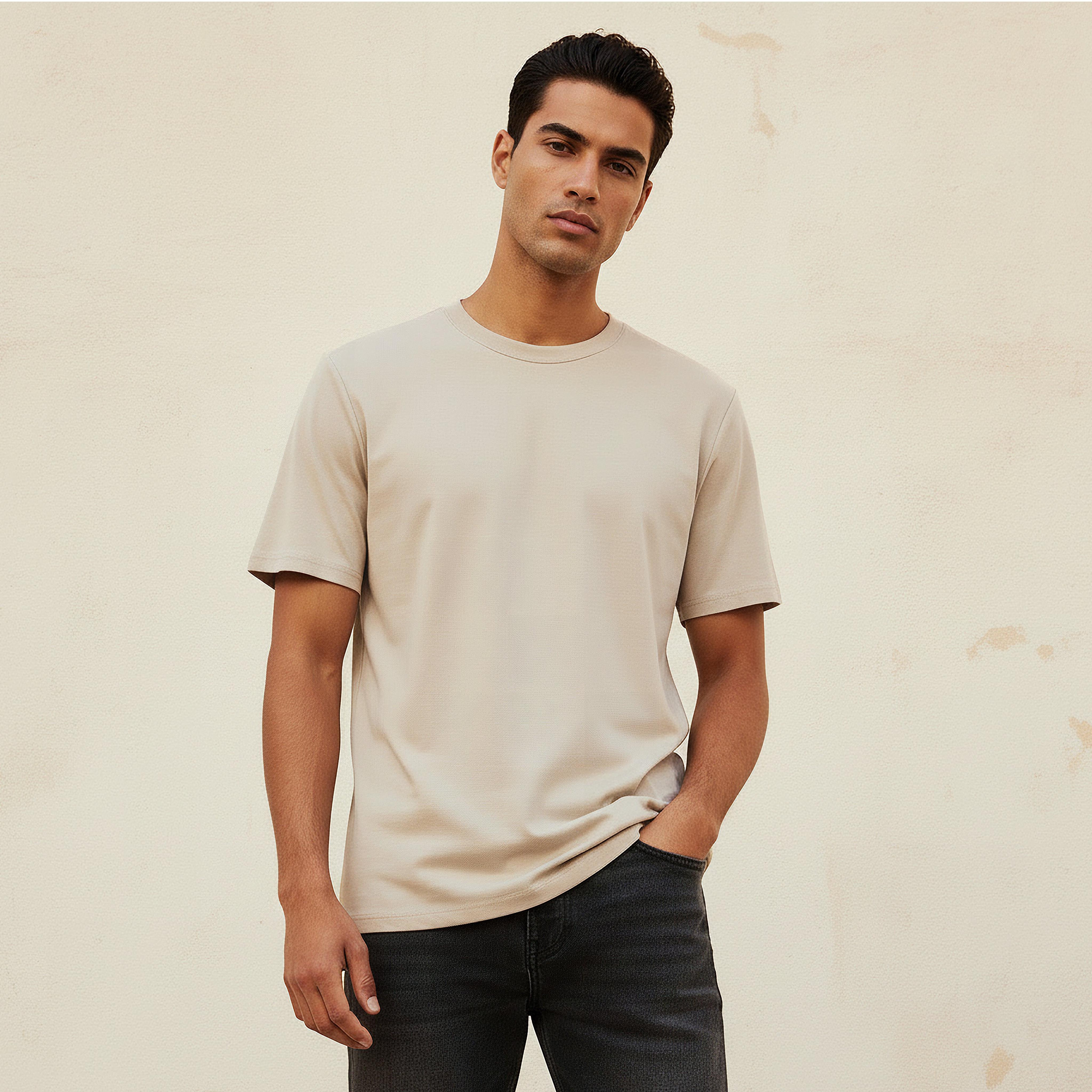 تيشيرت جيرسي بقصّة مريحة وياقة ضيقة وأكمام قصيرة للرجال-men-clothing-tshirtsandpolos-tshirts-image-1