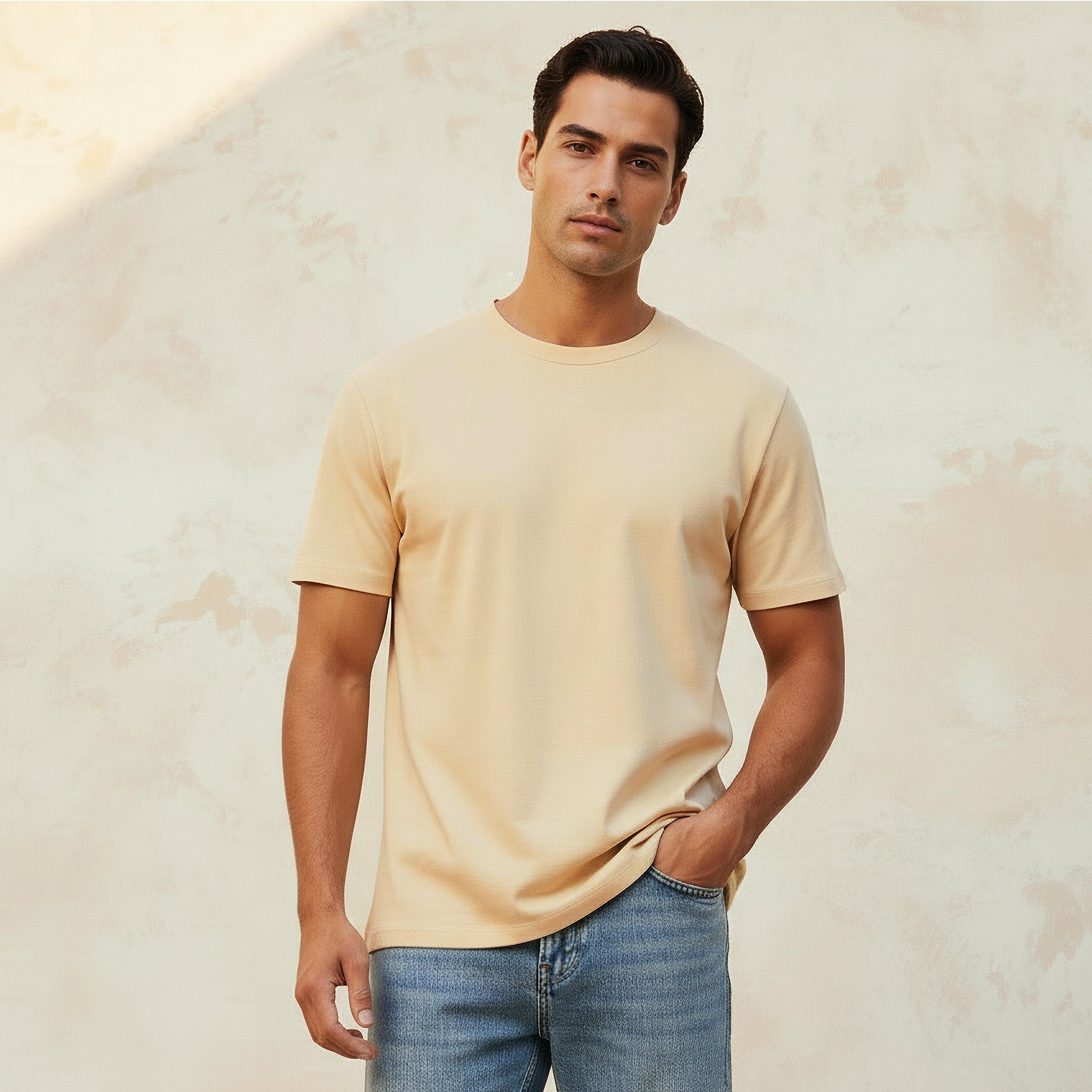 تيشيرت جيرسي بقصّة مريحة وياقة ضيقة وأكمام قصيرة للرجال-men-clothing-tshirtsandpolos-tshirts-image-1
