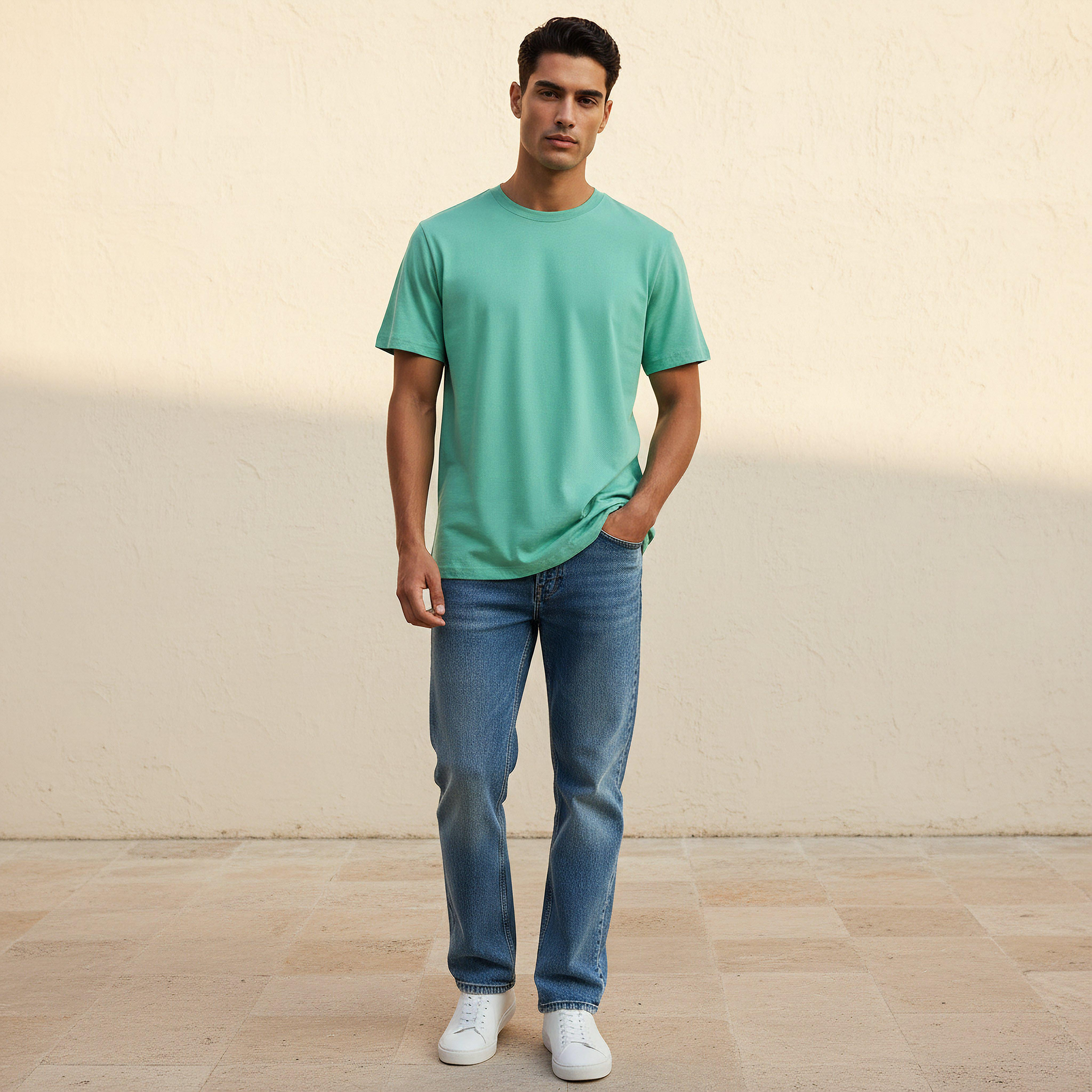 تيشيرت جيرسي بقصّة مريحة وياقة ضيقة وأكمام قصيرة للرجال-men-clothing-tshirtsandpolos-tshirts-image-3