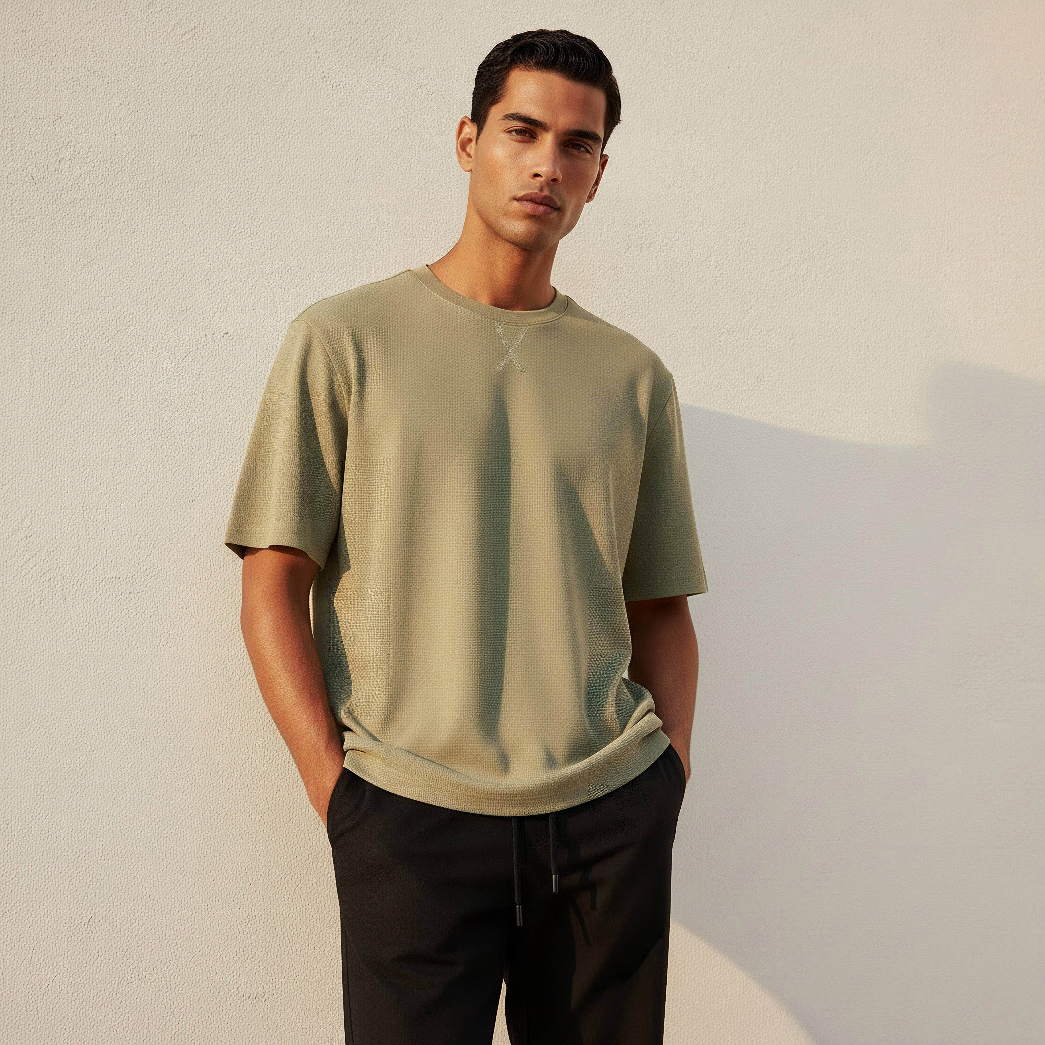 Men Relaxed Fit Crew Neck Short Sleeves Textured T-shirt-men-clothing-tshirtsandpolos-tshirts-image-1