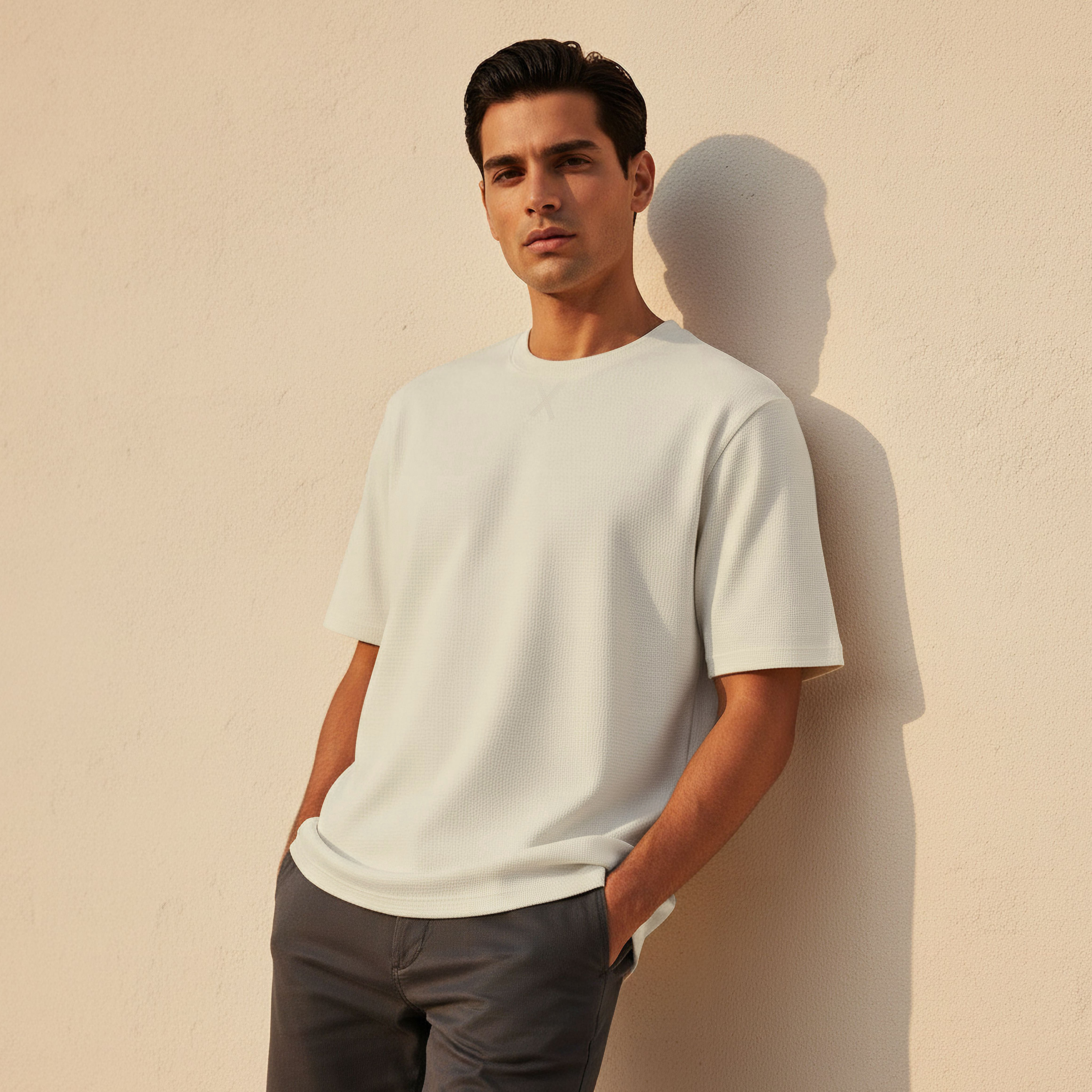 Men Relaxed Fit Crew Neck Short Sleeves Textured T-shirt-men-clothing-tshirtsandpolos-tshirts-image-1