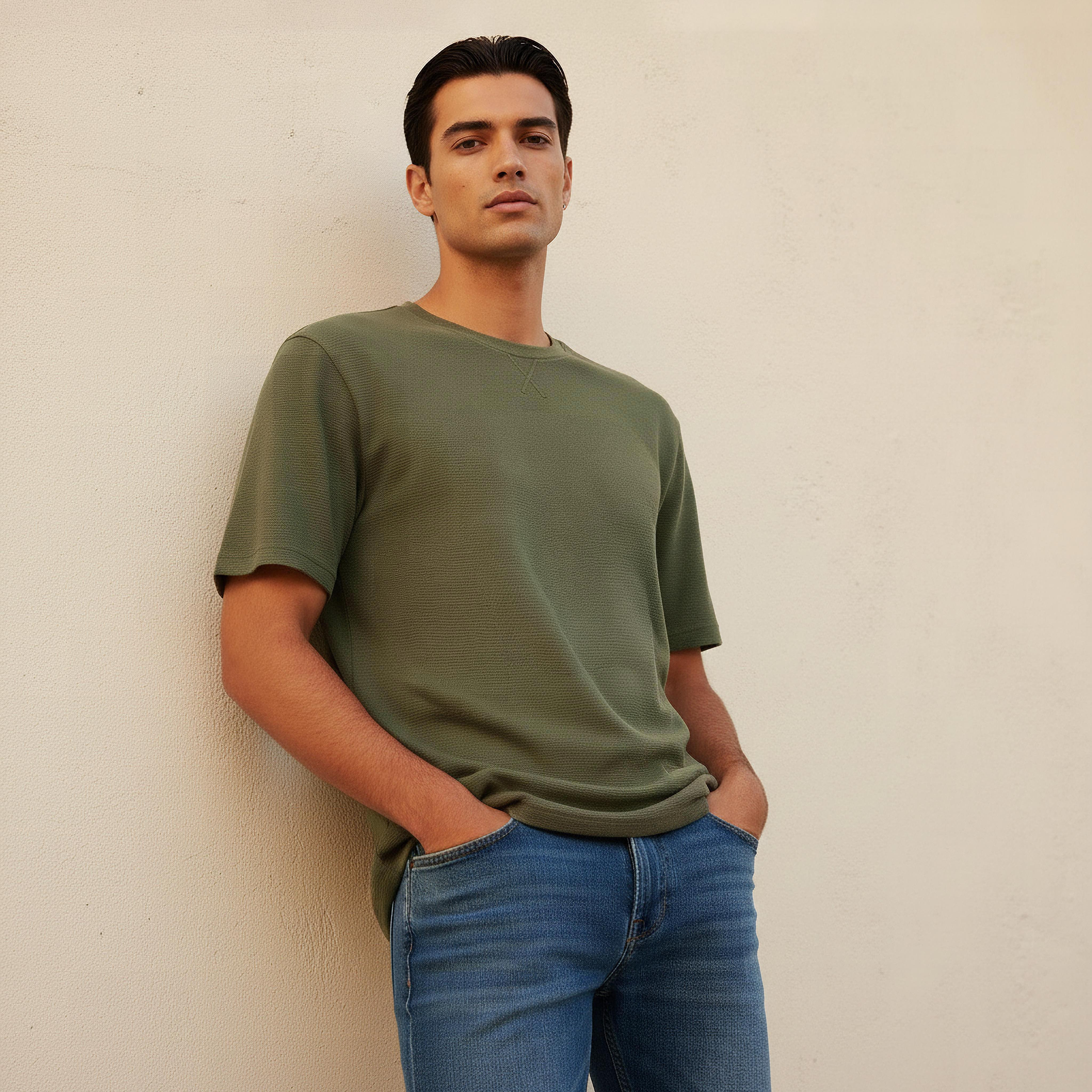 Men Relaxed Fit Crew Neck Short Sleeves Textured T-shirt-men-clothing-tshirtsandpolos-tshirts-image-1