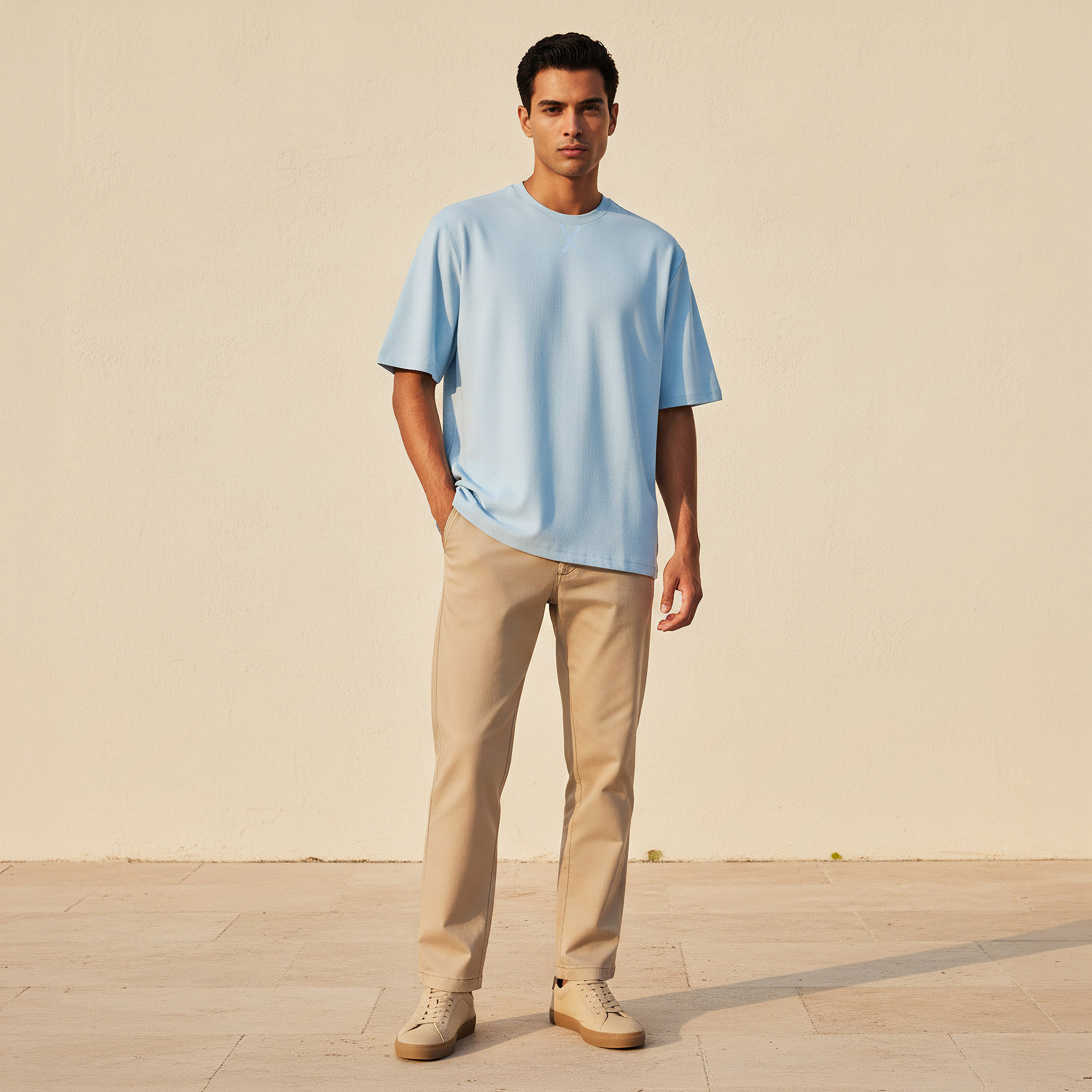 تيشيرت بقصة مريحة بياقة مستديرة وأكمام قصيرة بارز الملمس للرجال-men-clothing-tshirtsandpolos-tshirts-image-3