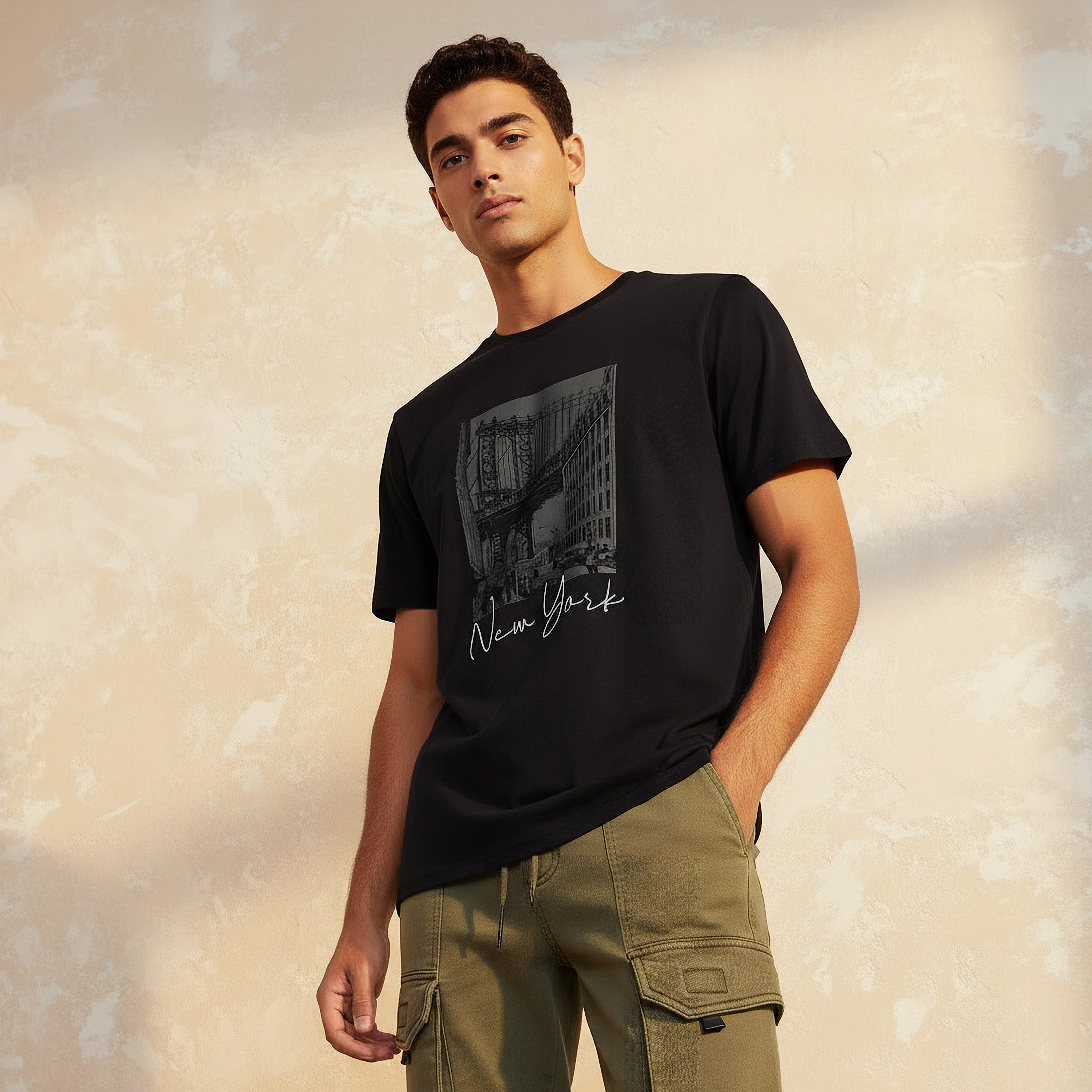 Men Slim Fit Crew Neck Short Sleeves New York Print T-shirt-men-clothing-tshirtsandpolos-tshirts-image-1
