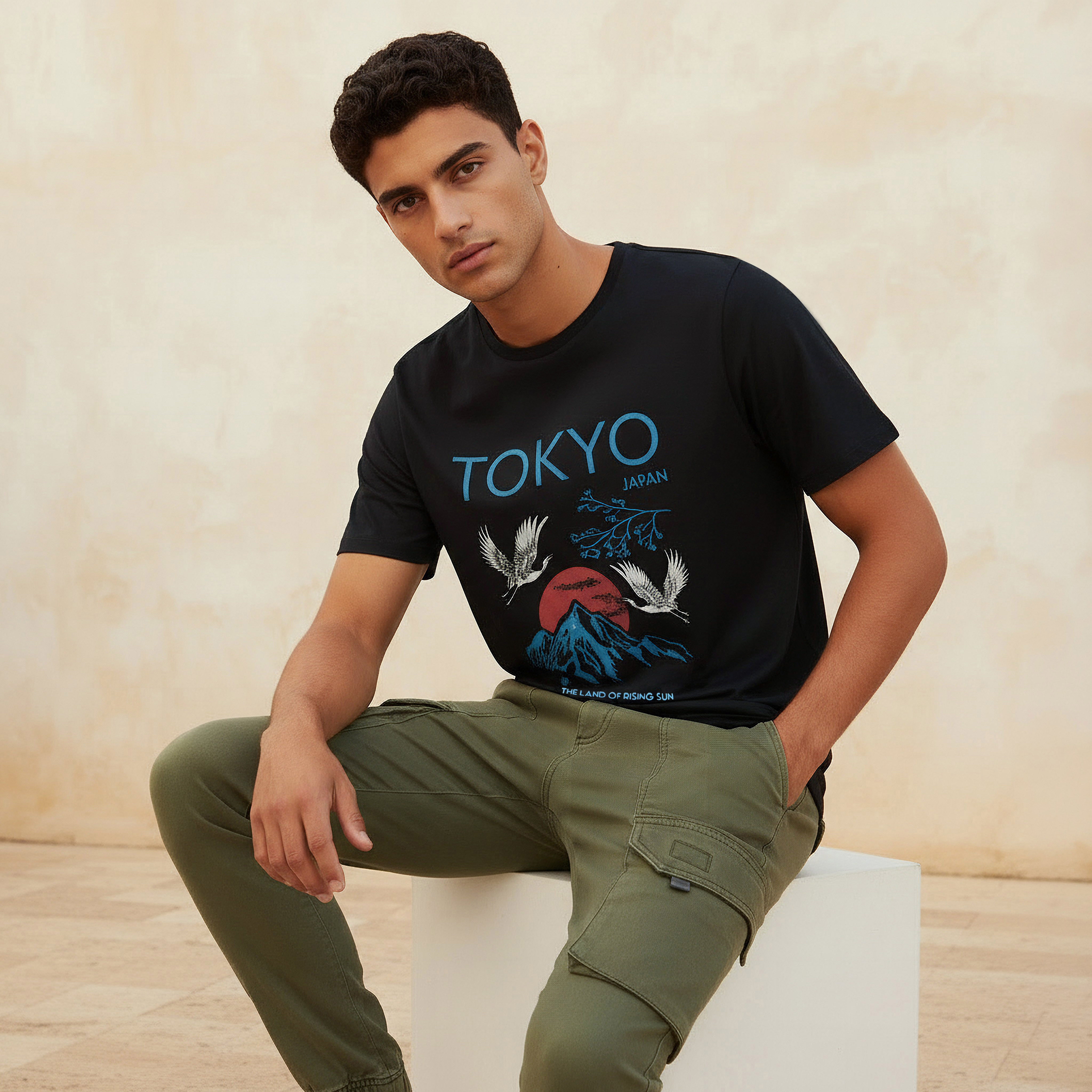 Men Slim Fit Crew Neck Short Sleeves Tokyo Print T-shirt-PROMO_SP_KSA_3_BUY2FORSAR49_130625-image-1