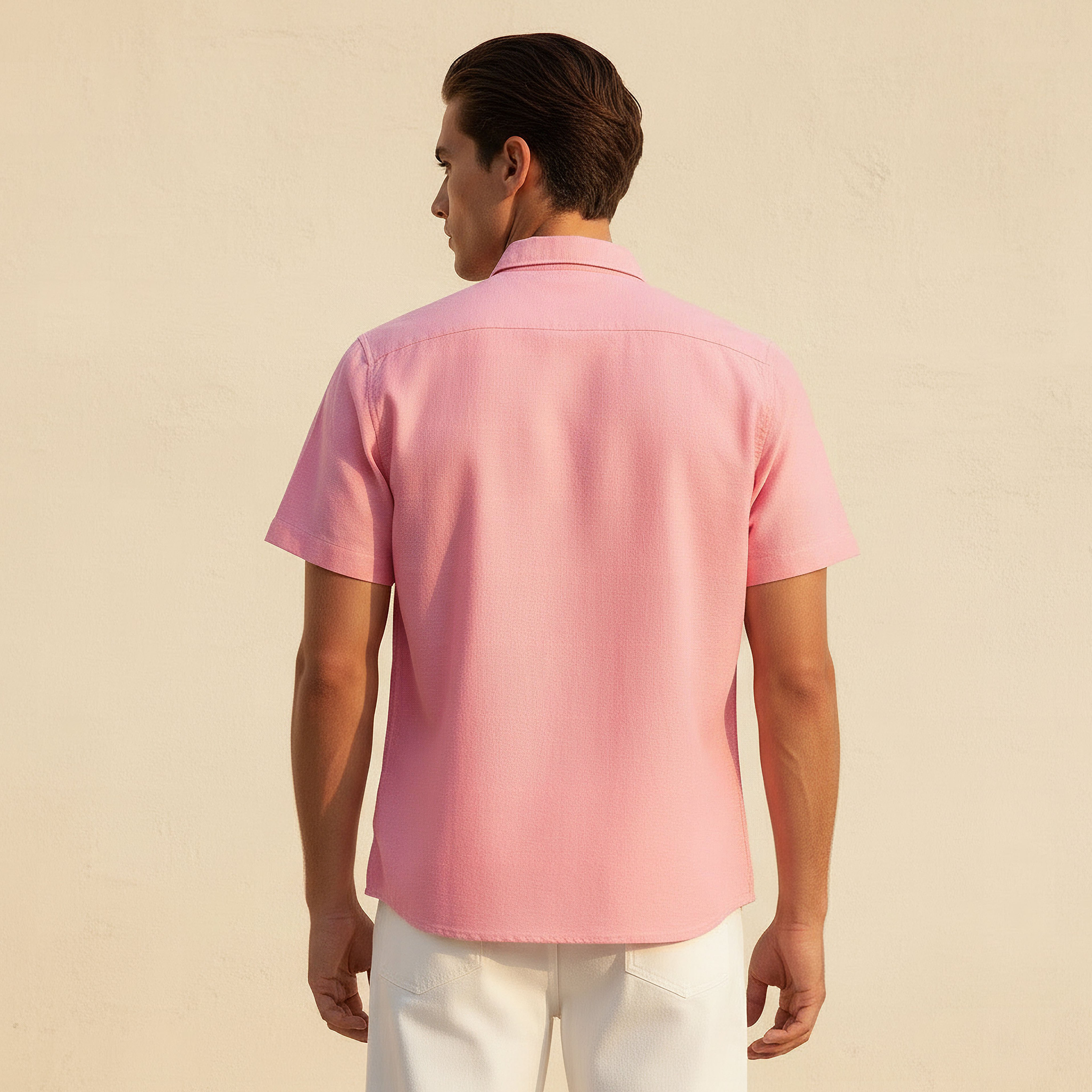 Men Regular Fit Collared Short Sleeves Oxford Shirt-men-clothing-shirts-image-4