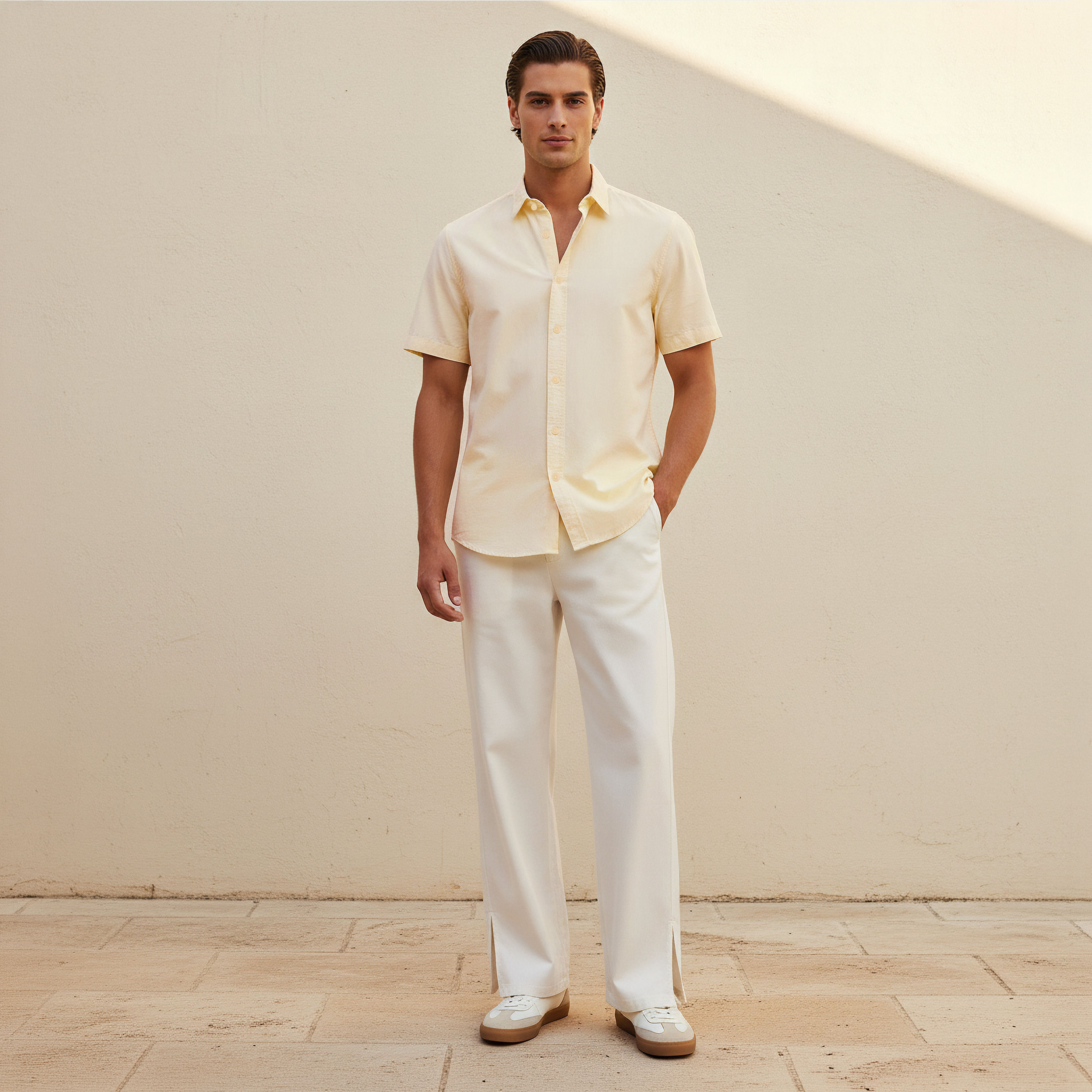 Men Regular Fit Collared Short Sleeves Oxford Shirt-men-clothing-shirts-image-3