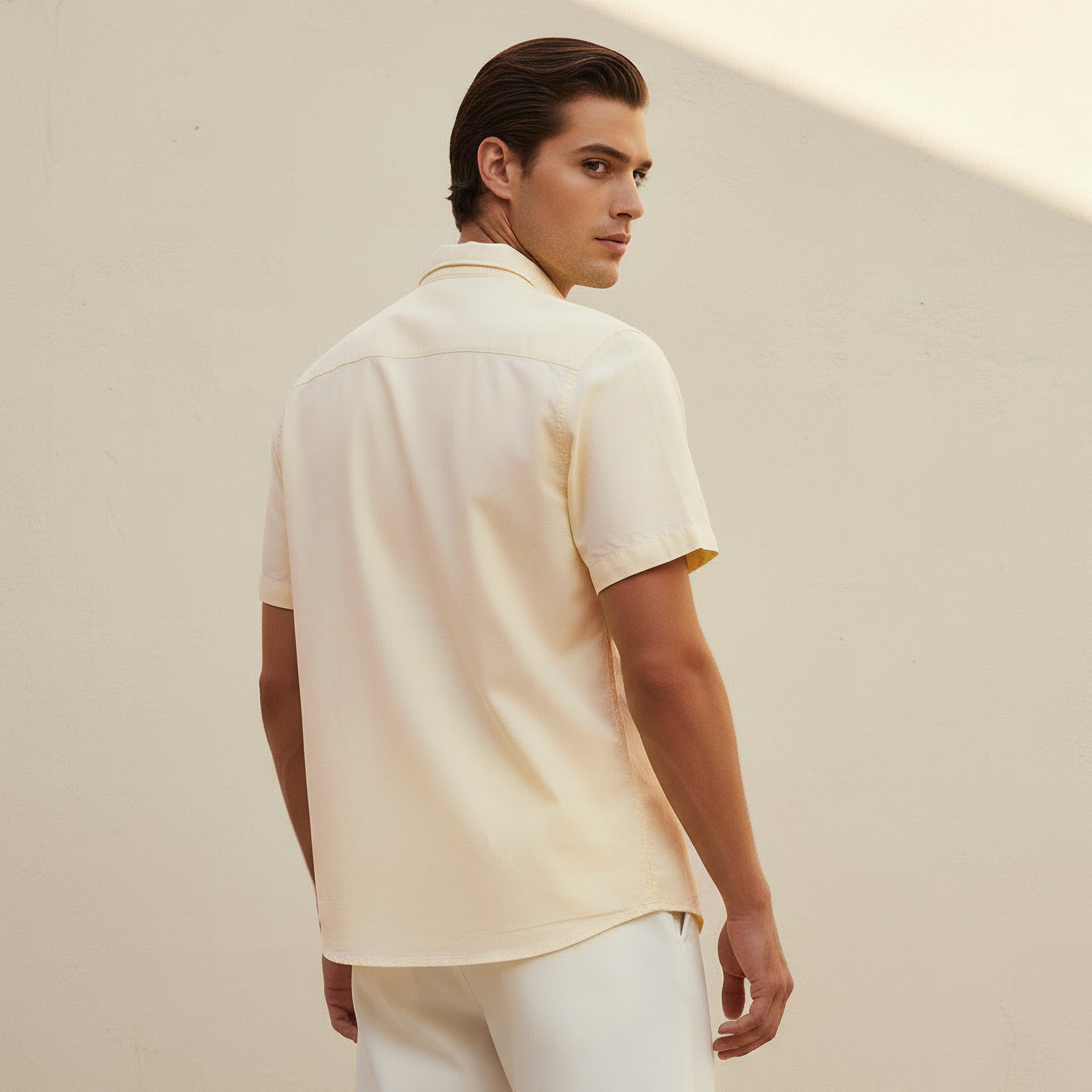 Men Regular Fit Collared Short Sleeves Oxford Shirt-men-clothing-shirts-image-4