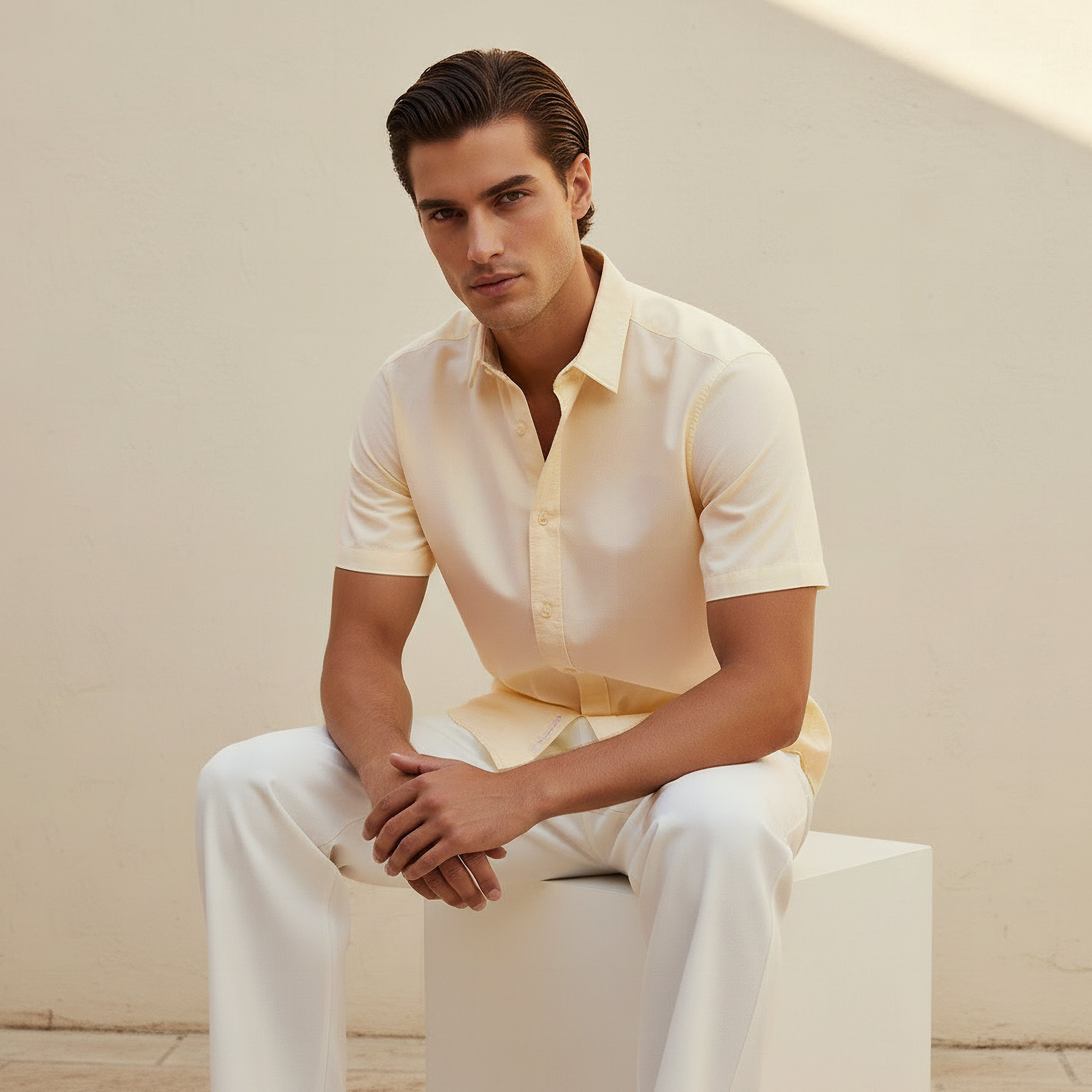 Men Regular Fit Collared Short Sleeves Oxford Shirt-men-clothing-shirts-image-5