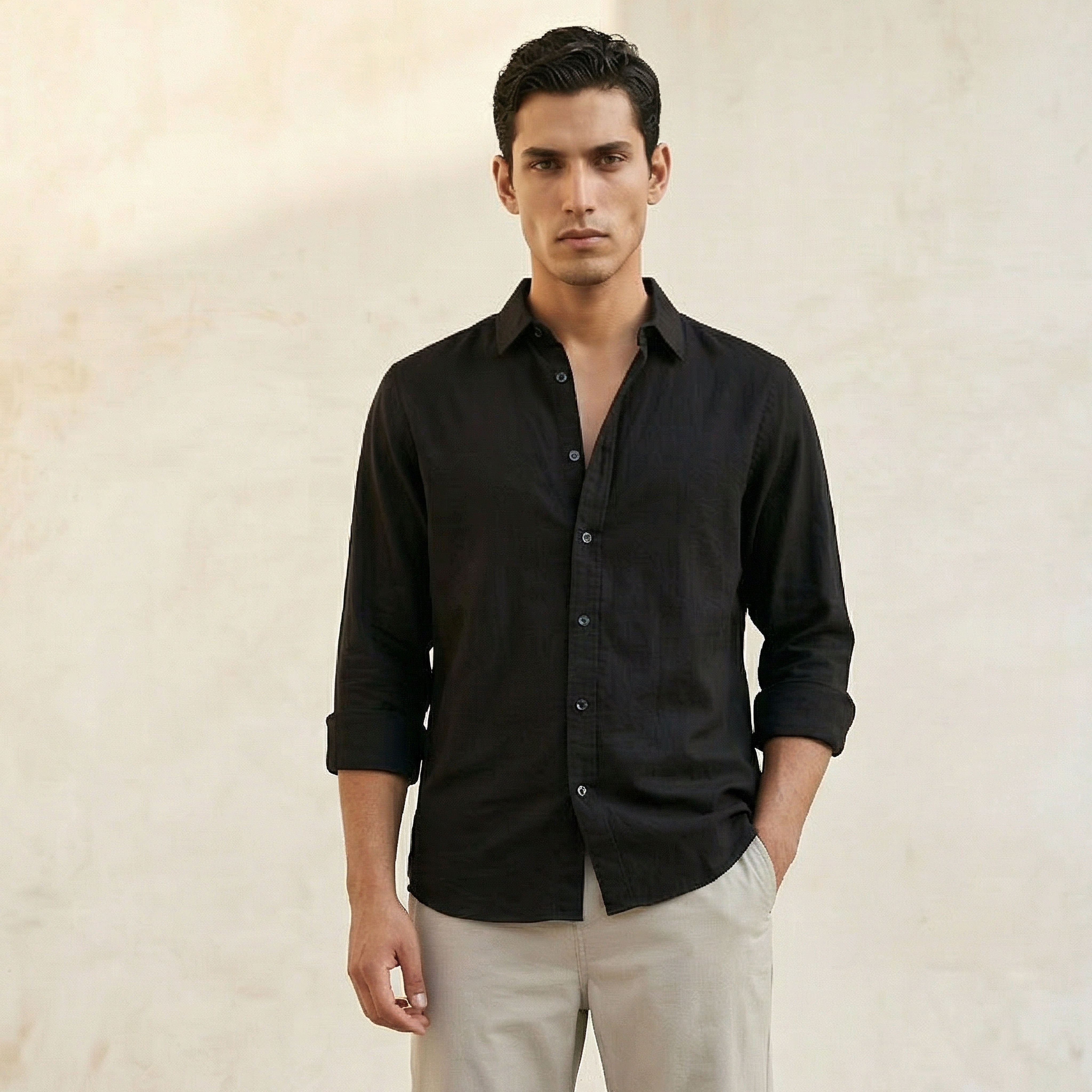 قميص بقصّة عادية بياقة وأكمام طويلة للرجال-men-clothing-shirts-image-1