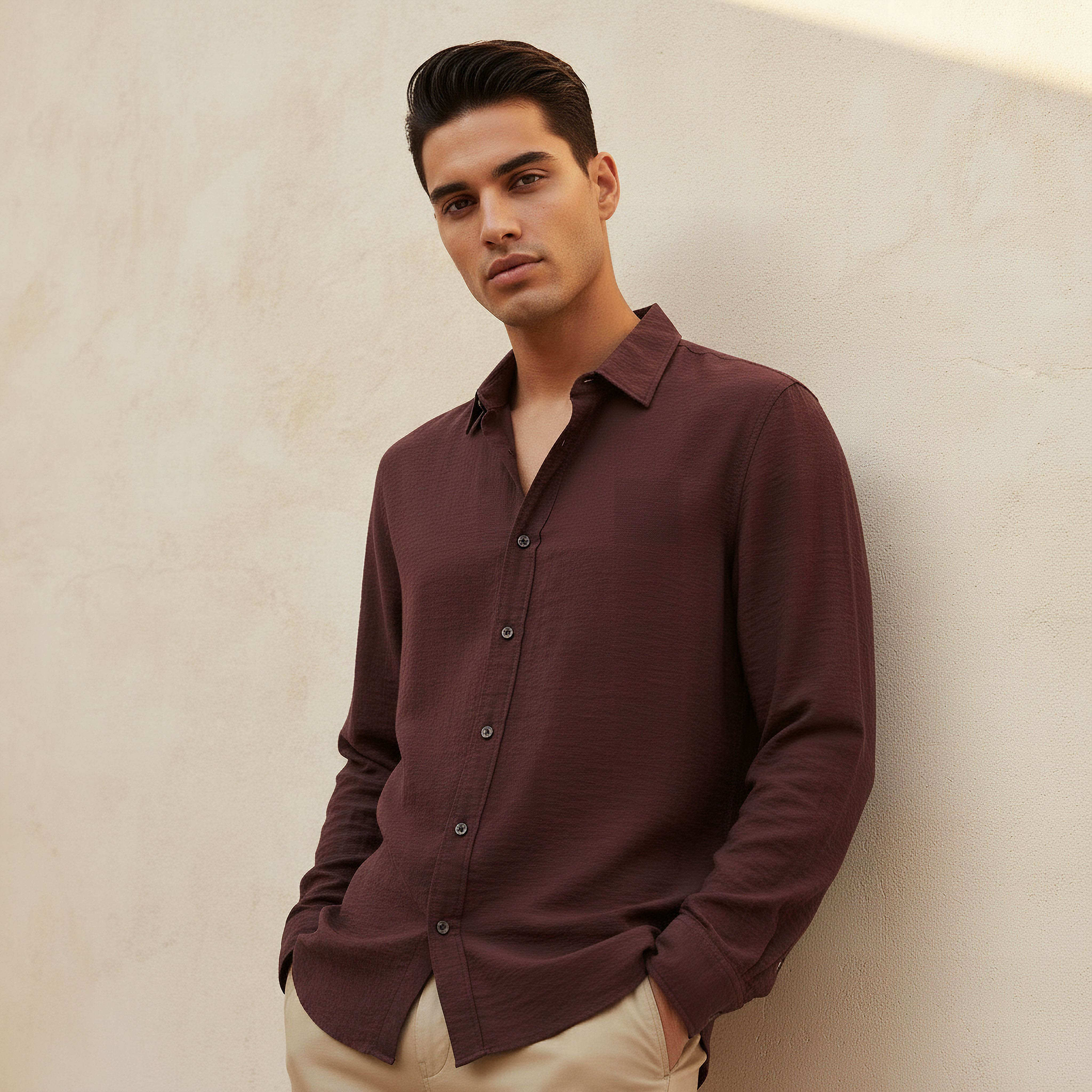 قميص بقصّة عادية بياقة وأكمام طويلة للرجال-men-clothing-shirts-image-1