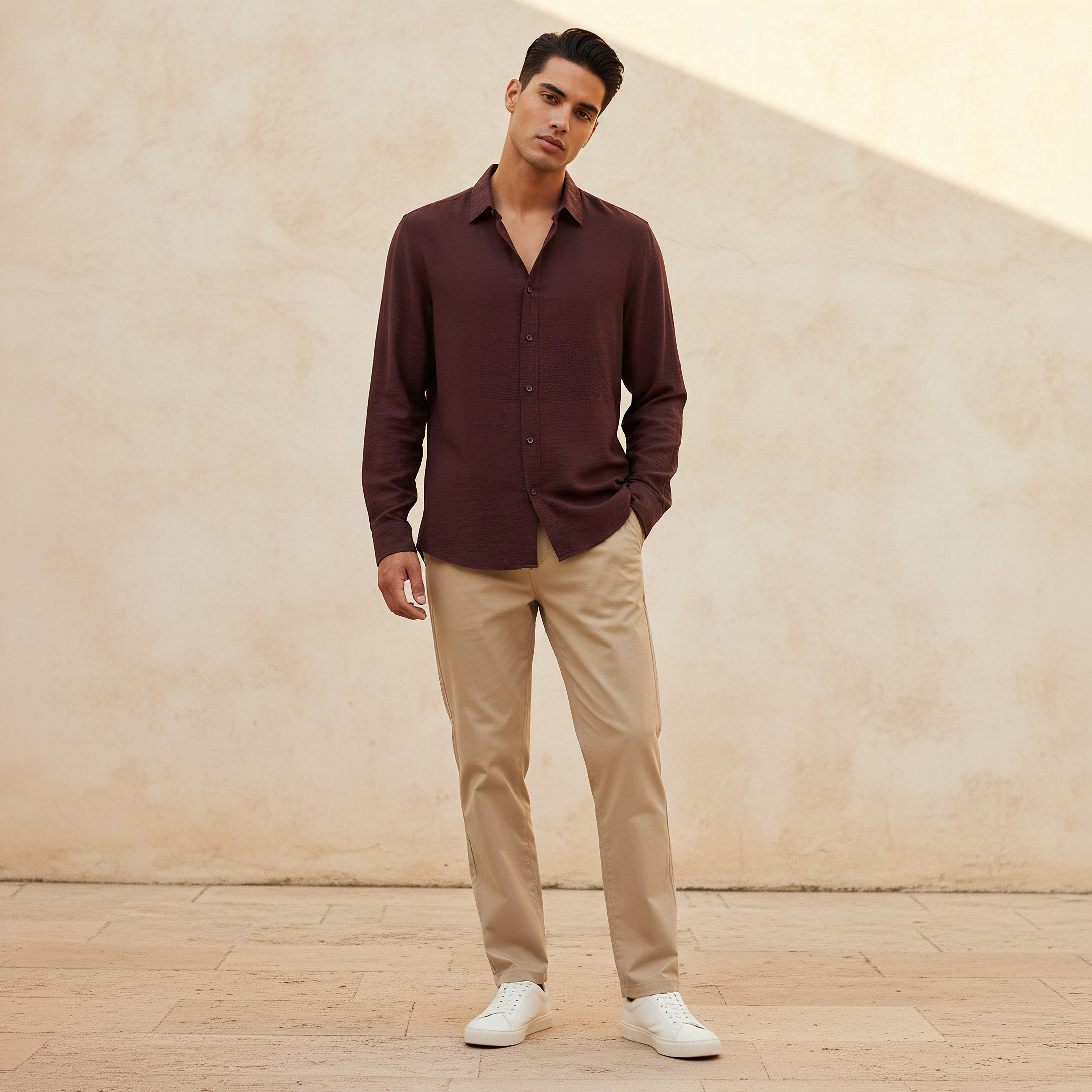 قميص بقصّة عادية بياقة وأكمام طويلة للرجال-men-clothing-shirts-image-3