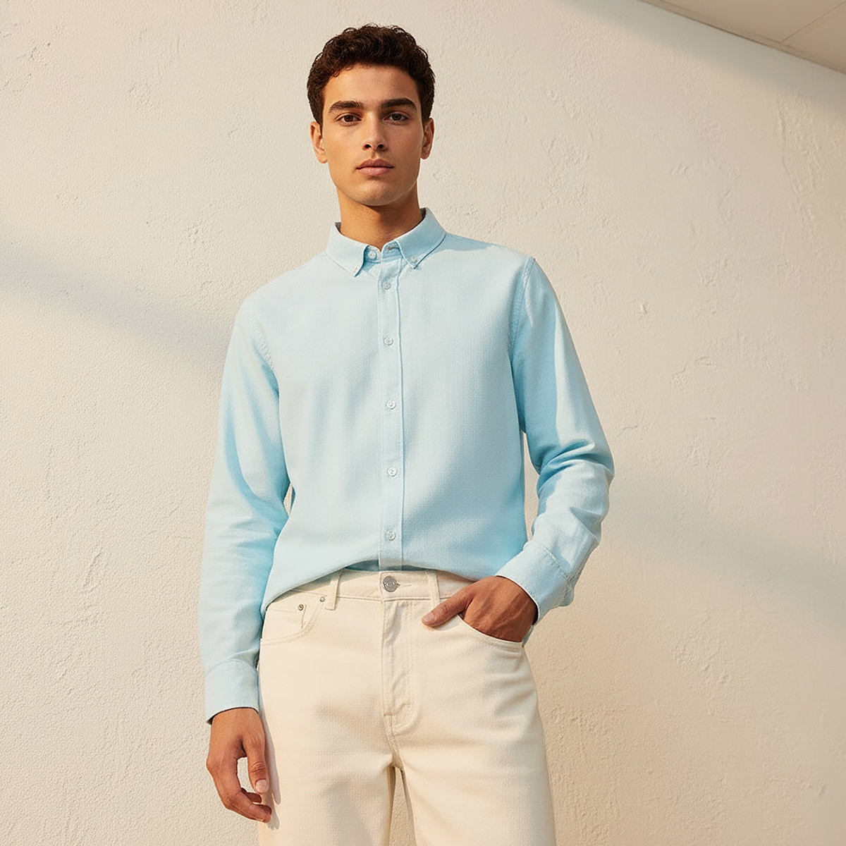 Men Slim Fit Button-Down Collar Long Sleeve Shirt-men-clothing-shirts-image-1