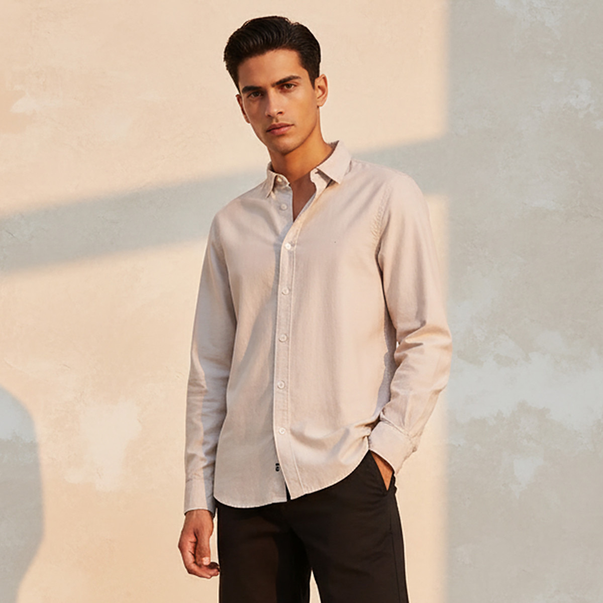 Men Slim Fit Button-Down Collar Long Sleeve Shirt-men-clothing-shirts-image-1