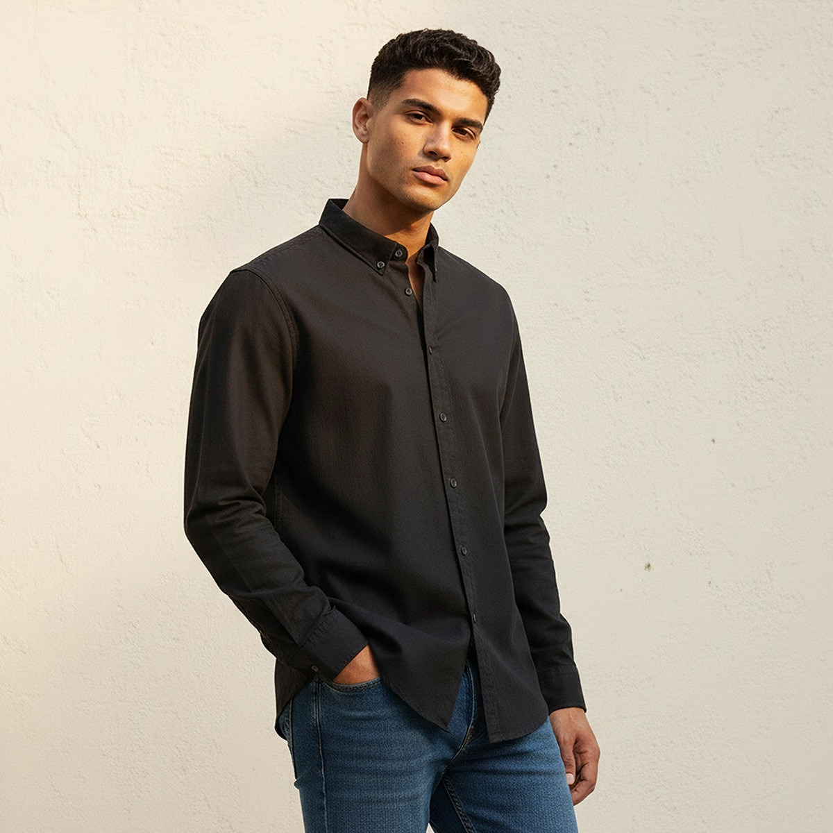 Splash Basic Regular Fit Button-Down Collar Textured Long Sleeves Shirt-men-clothing-shirts-image-1