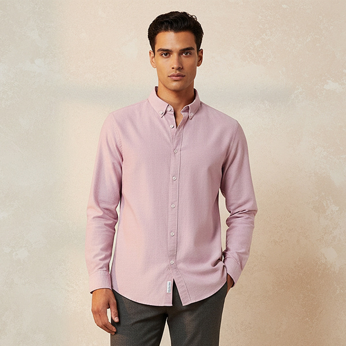 قميص بارز الملمس بأكمام طويلة وقصة عادية ووصلة أزرار من سبلاش بيسك-men-clothing-shirts-image-1