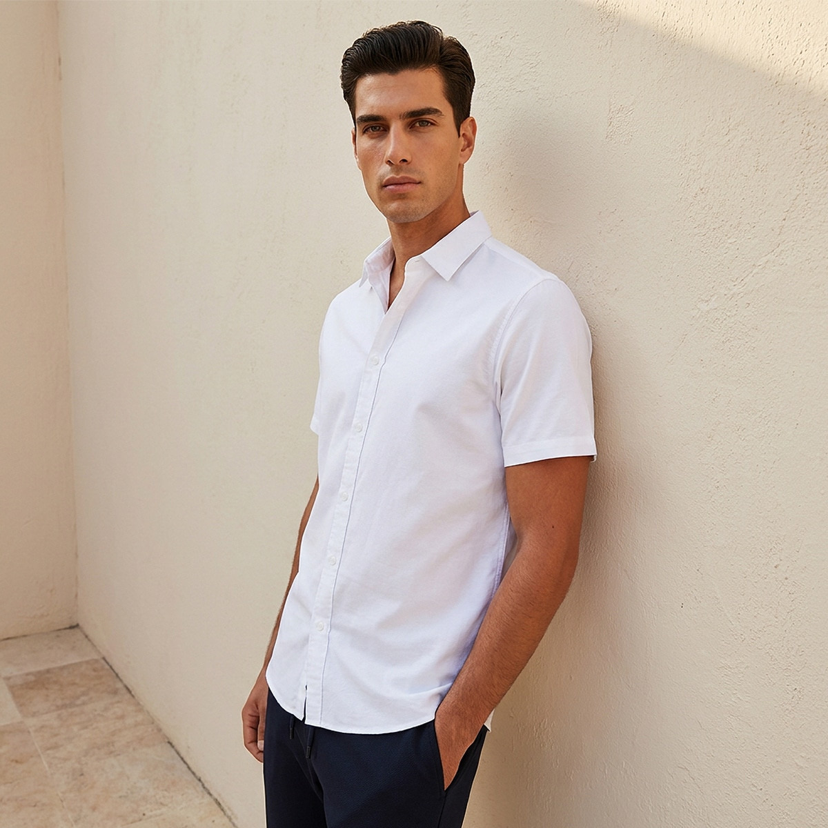 Splash Basic Regular Fit Button-Down Collar Short Sleeves Shirt-men-clothing-shirts-image-1