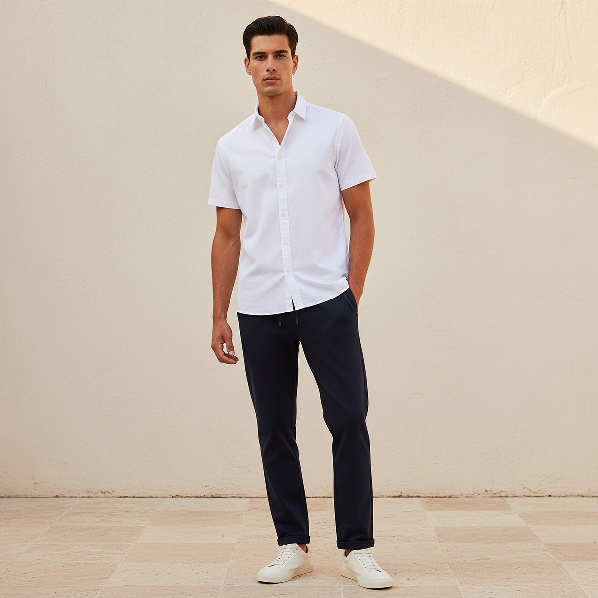 Splash Basic Regular Fit Button-Down Collar Short Sleeves Shirt-men-clothing-shirts-image-3