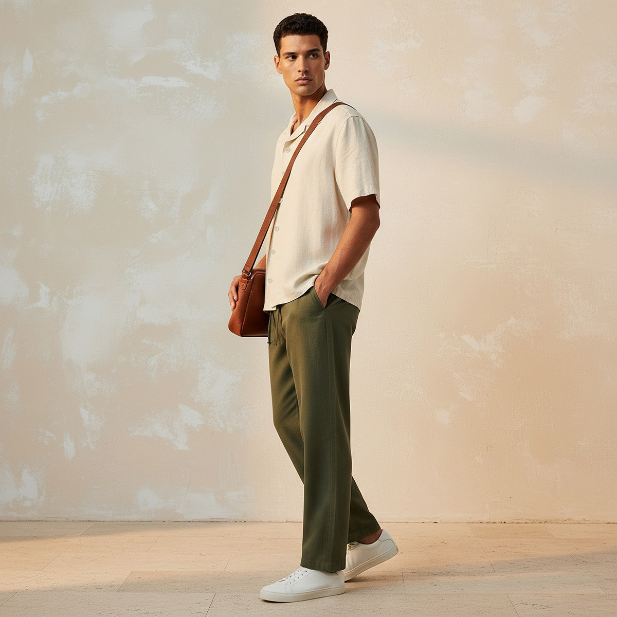 قميص مزيج الكتان بقصة عادية وياقة كامب من سبلاش بيسك-men-clothing-shirts-image-3