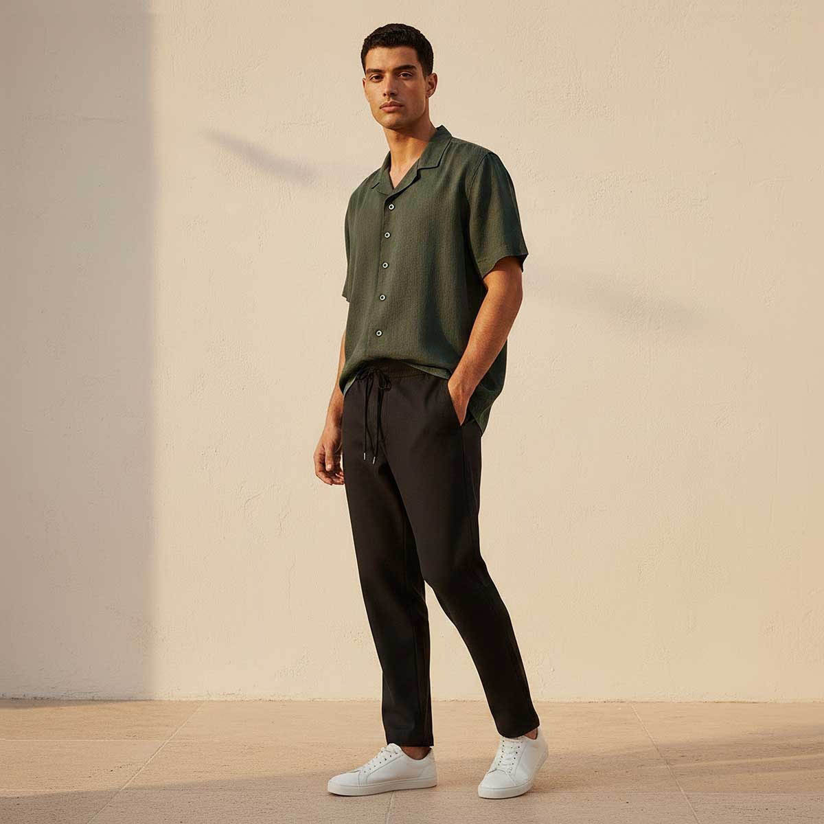 Splash Basic Regular Fit Camp Collar Linen Blend Shirt-men-clothing-shirts-image-3