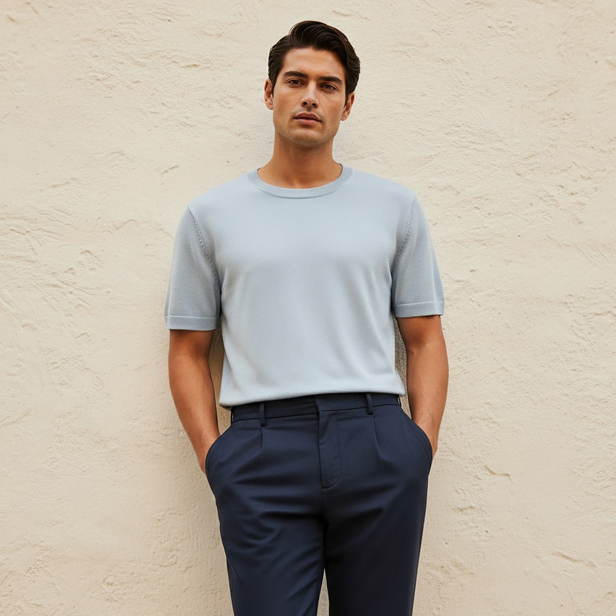 تيشيرت بقصة عادية وياقة ضيقة وأكمام قصيرة للرجال-men-clothing-tshirtsandpolos-tshirts-image-1