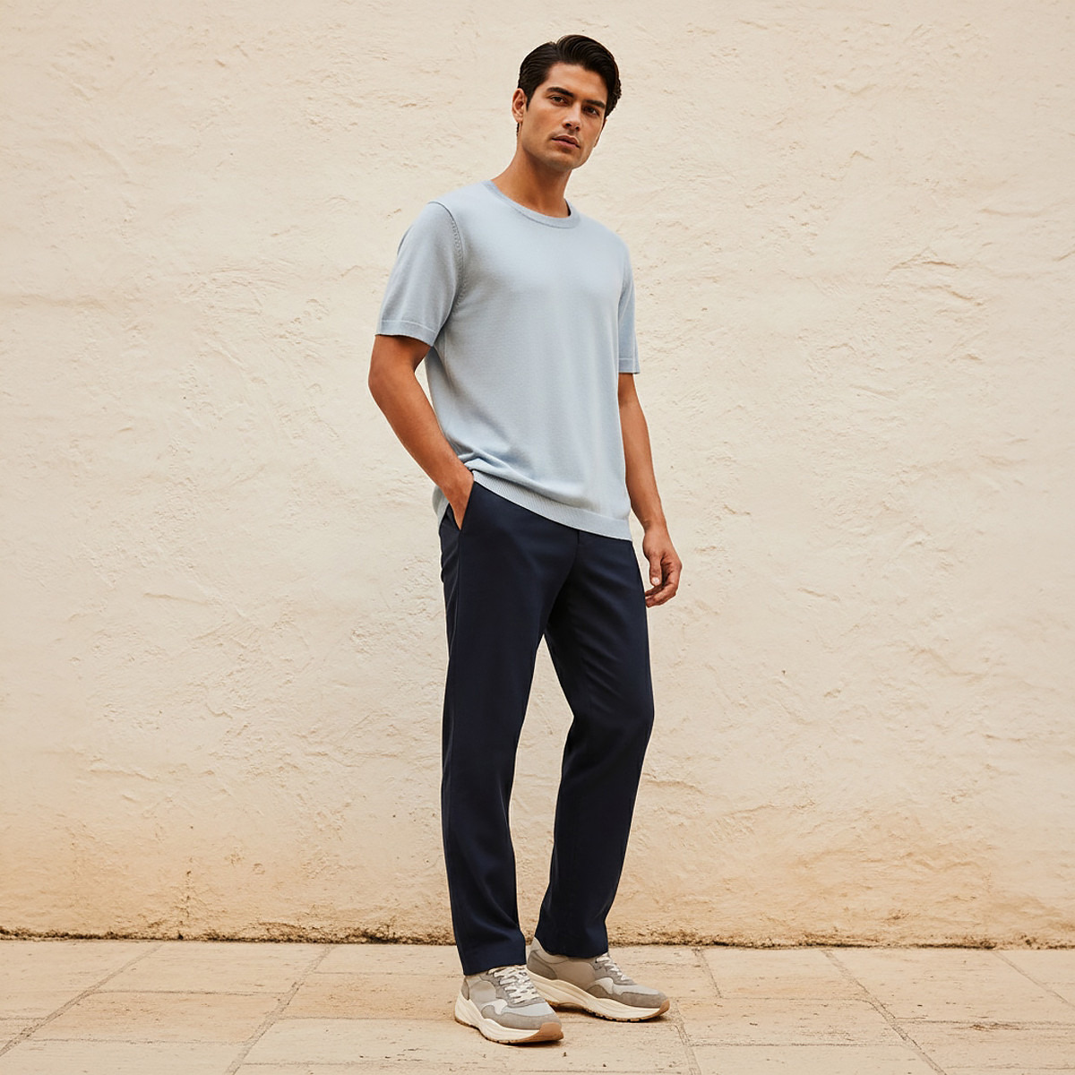 تيشيرت بقصة عادية وياقة ضيقة وأكمام قصيرة للرجال-men-clothing-tshirtsandpolos-tshirts-image-3