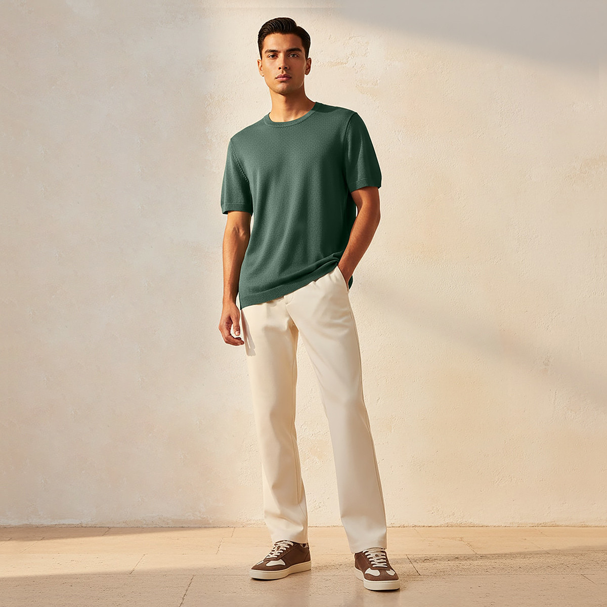 تيشيرت بقصة عادية وياقة ضيقة وأكمام قصيرة للرجال-men-clothing-tshirtsandpolos-tshirts-image-3